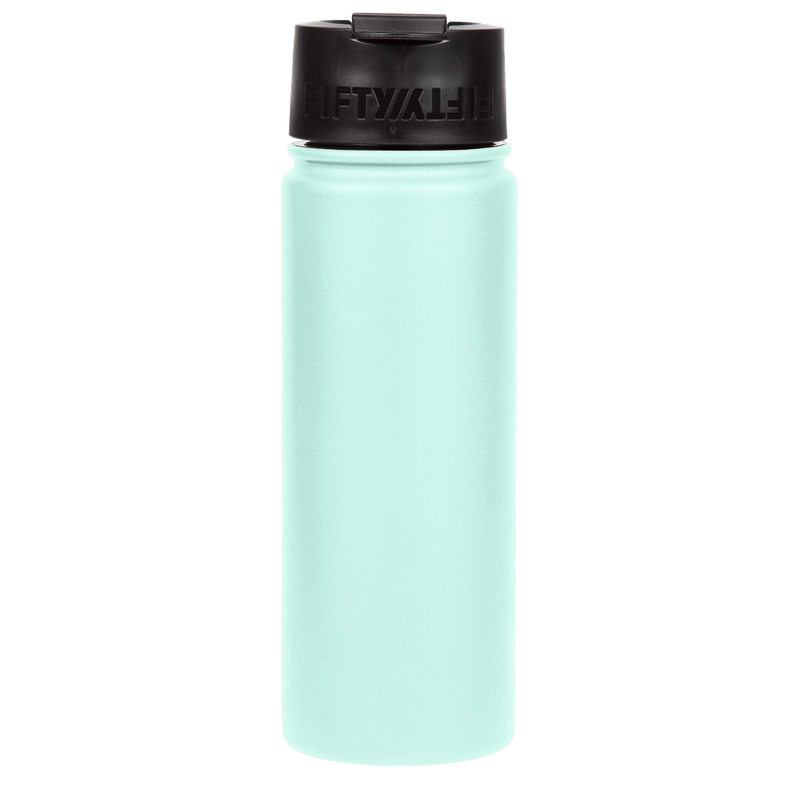 Fifty/Fifty 20oz, Double Wall Vacuum Insulated Caf Water Bottle, Stainless Steel, Flip Cap w/ Wide Mouth, Cool Mint, 20oz/591m