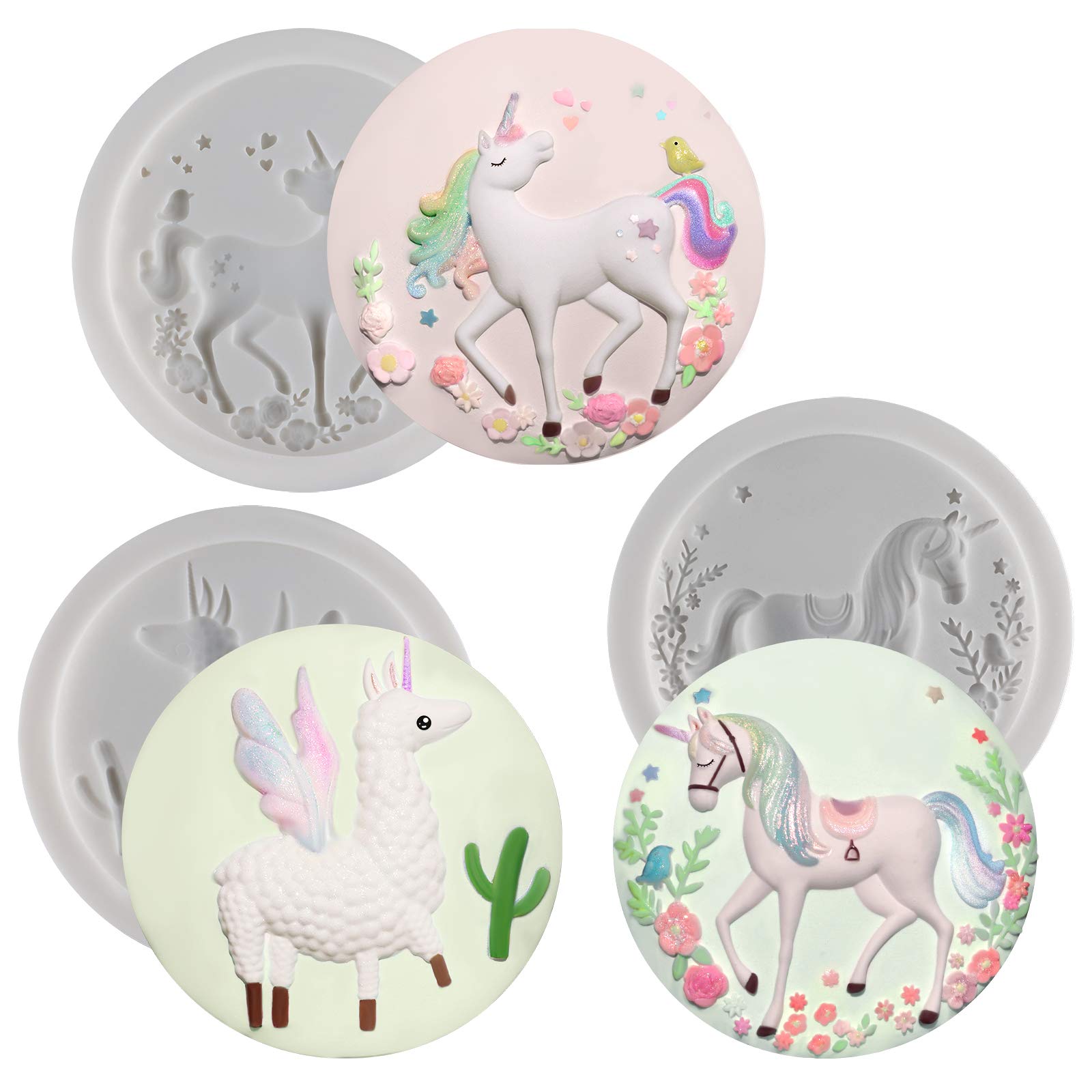 Unicorn Llama Fondant Silicone Molds Set Llamacorn Cake Decorating, Cupcake Topper, Chocolate, Epoxy Resin, Polymer Clay Art Cra