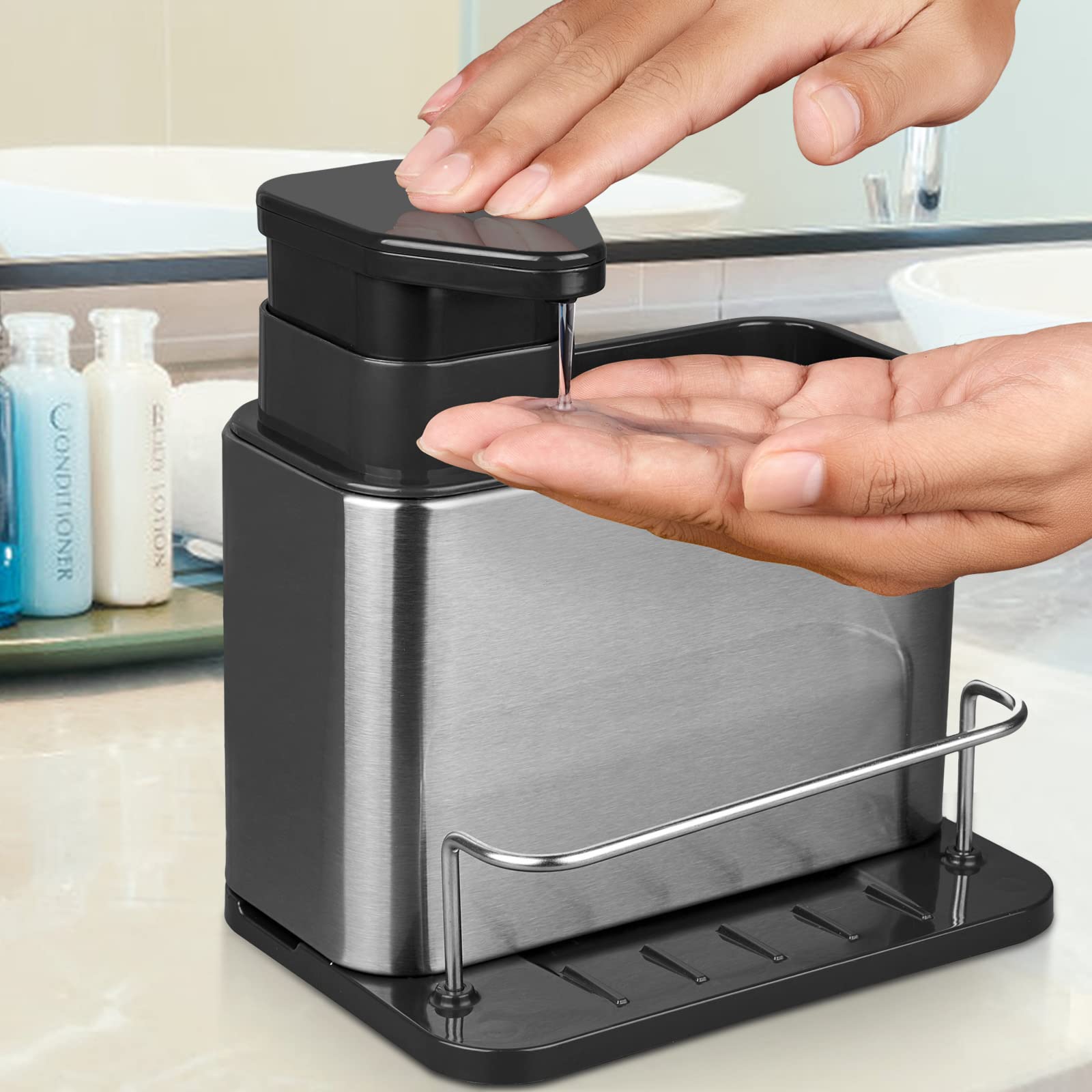 Redcall Soap Dispenser For Kitchen Sink, 3-In-1 Sponge Holder For Kitchen Sink Caddy, Stainless Steel Kitchen Sink Organizer Tra