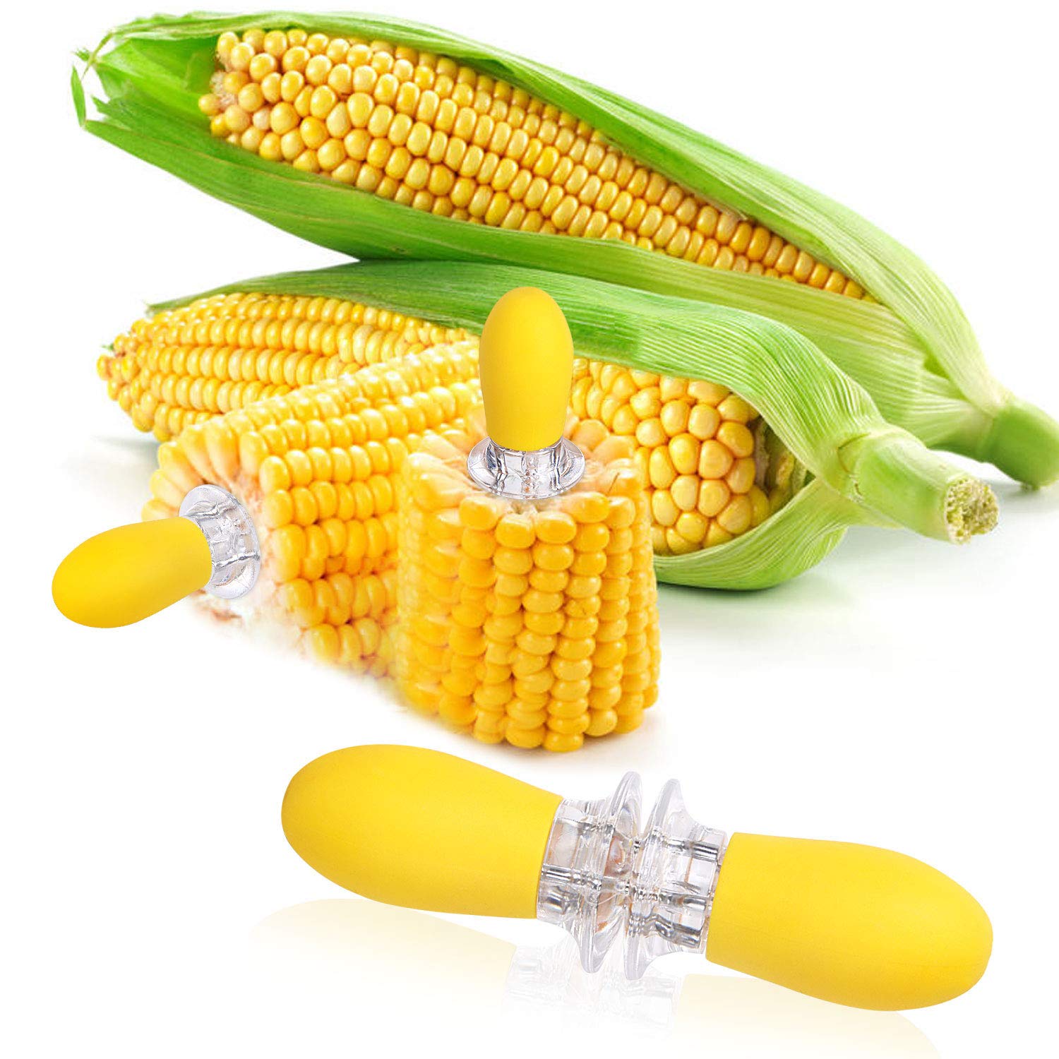 10Pcs/5 Pairs Yellow Corn Cob Holders Stainless Steel Fork Skewers for Corn On The Cob BBQ Tools