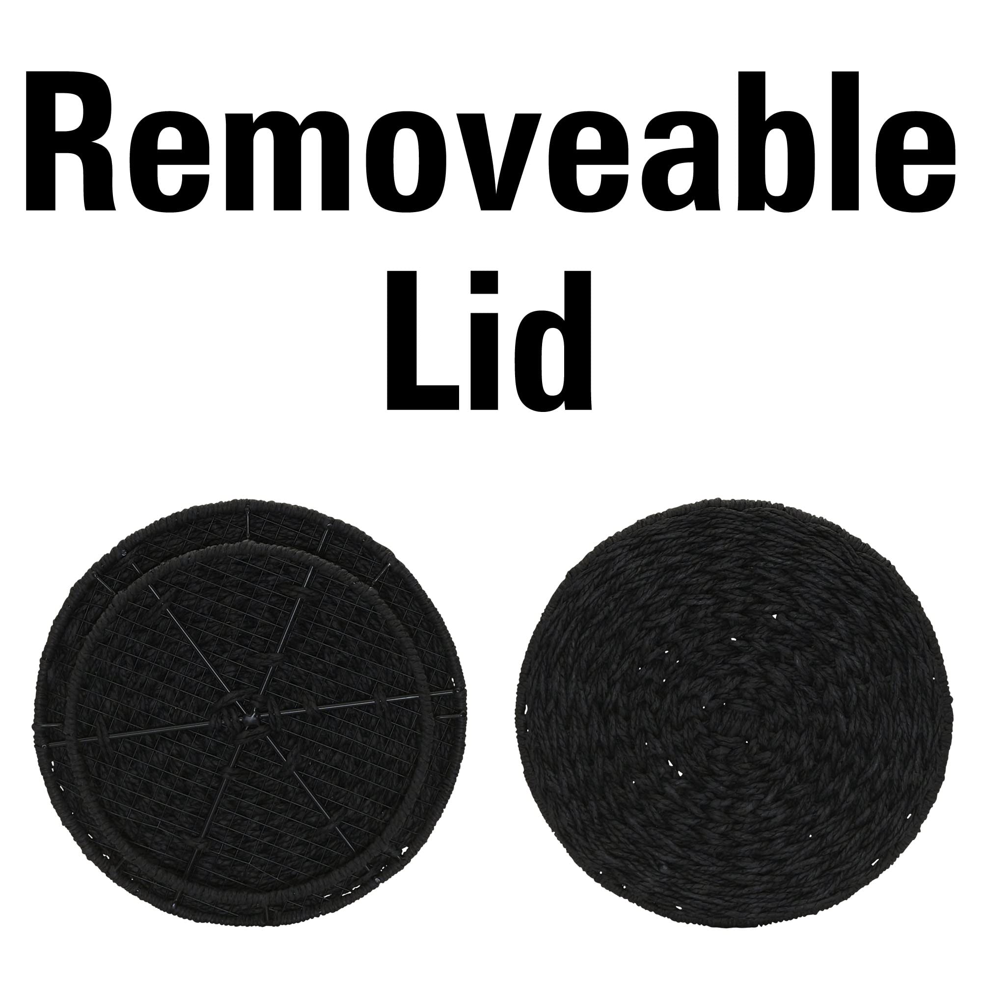 Household Essentials Handwoven Paper Rope Barrel Wicker Storage Basket Side Table, Black