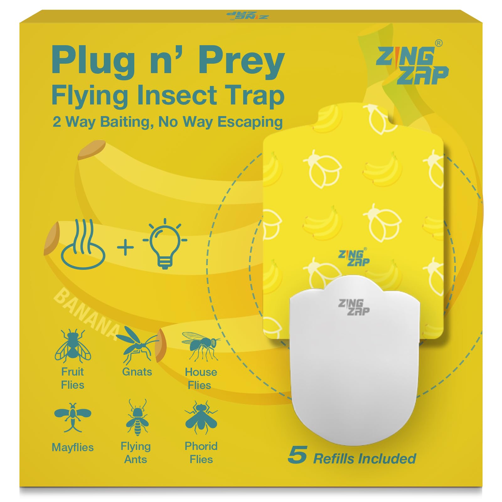 ZingZap Flying Insect Trap Indoor, Plug & Prey Dual-Baiting Fly Traps with Banana Scent & Blue Light, 2X More Effective Catch, H