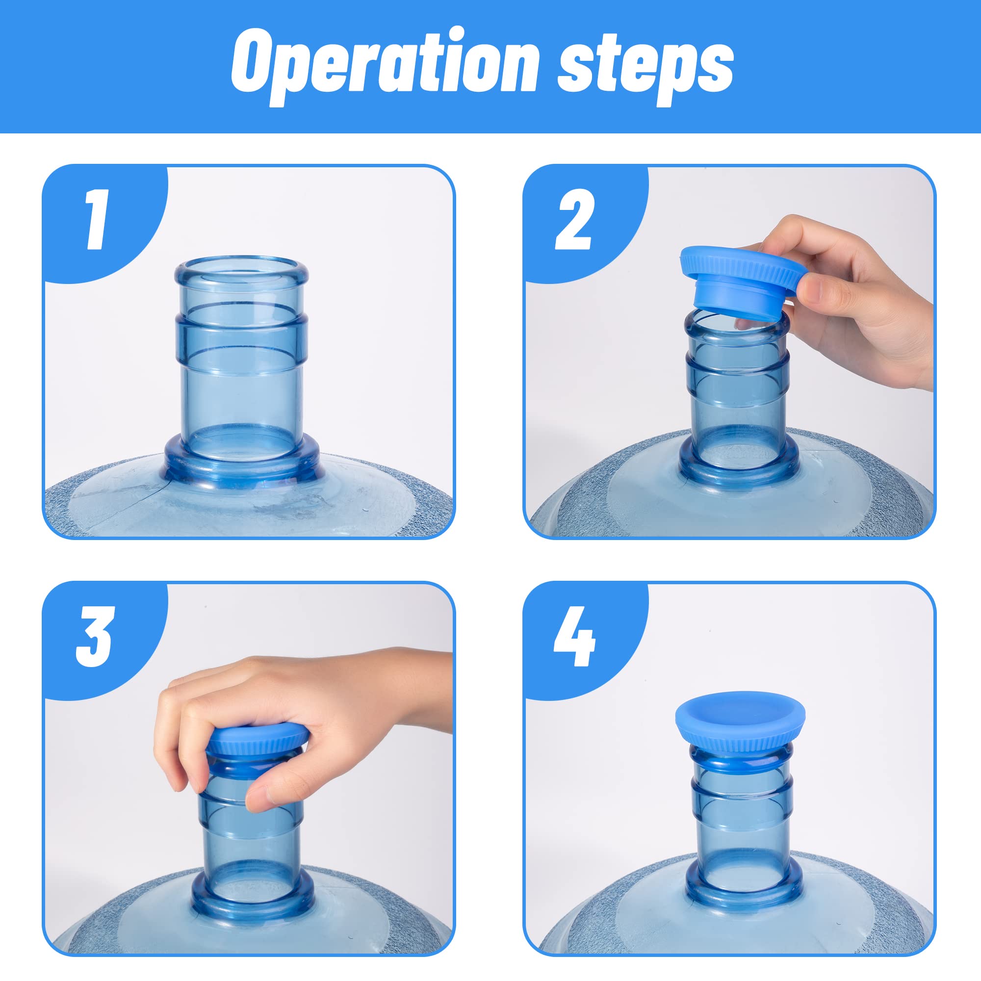 3 & 5 Gallon Water Jug Caps Reusable - Non-Spill 55mm Water Bottle Caps Silicone Replacement Cap Lids Anti Splash 3 Pack Leak Free
