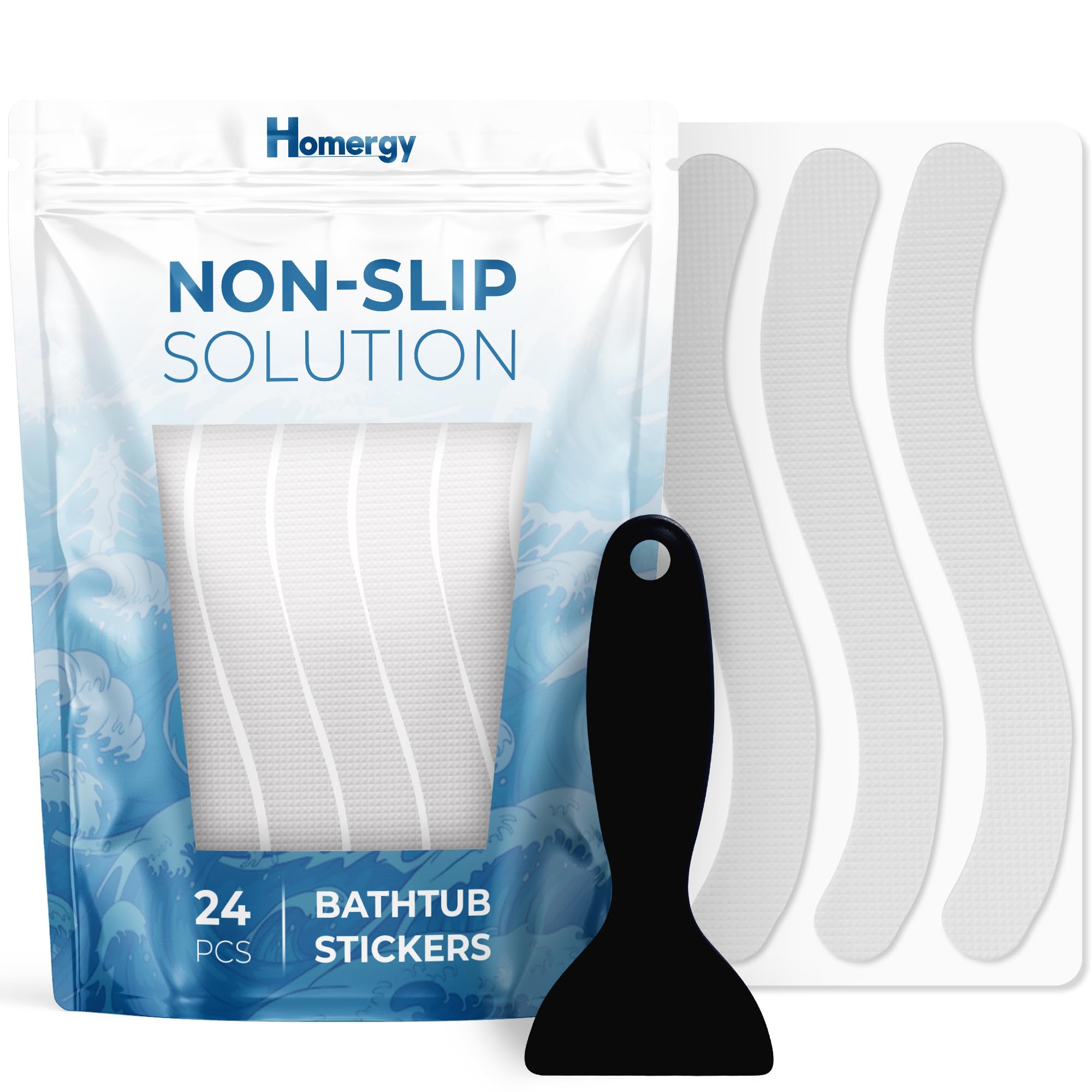 Homergy Anti Slip Shower Stickers 24 Pcs, Invisible Non-Slip Shower Strips For Adults, Premium Adhesive Bath Tub Stickers (Clear