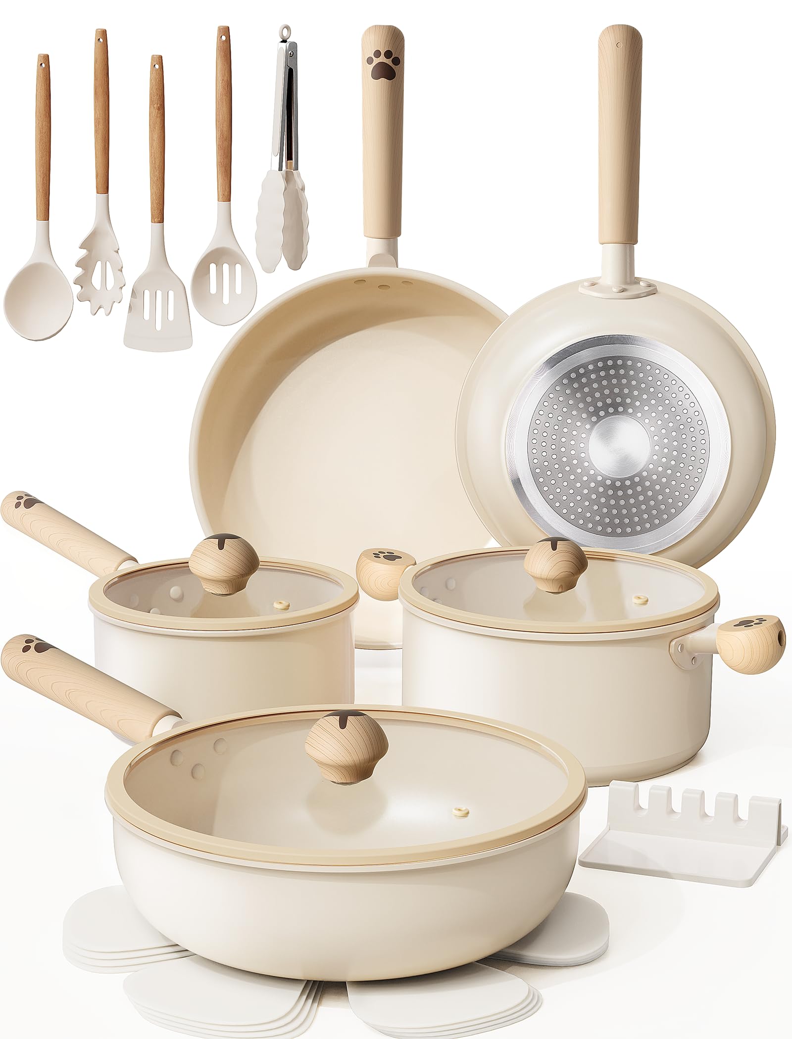 Astercook Pots and Pans Set Non Stick, Ceramic Cookware Set Non Toxic, 18 Pcs Dishwasher Safe Induction Cookware for Everyday Co