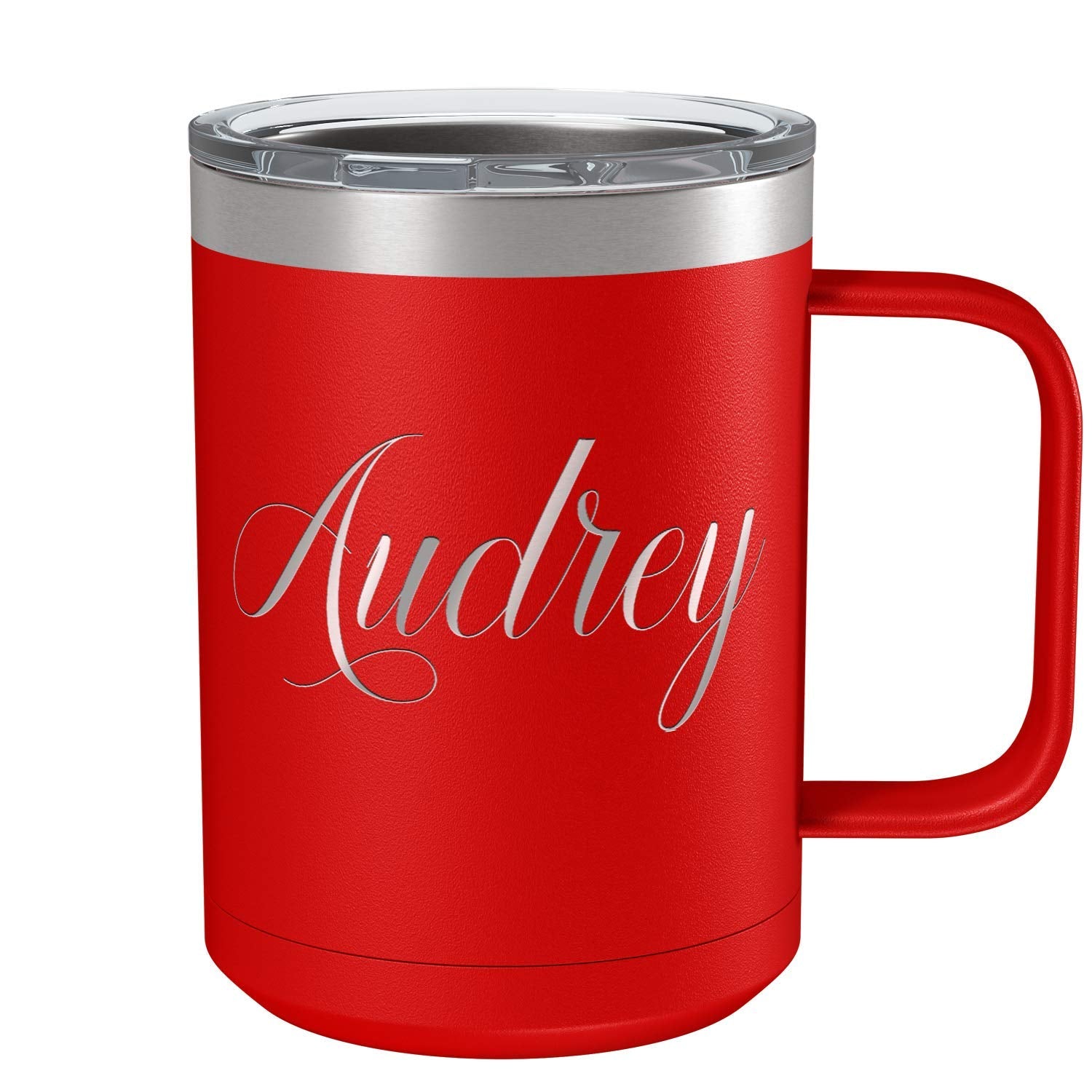 Personalized Coffee Mug Red Matte Finish 15 oz with Handle Custom Engraved Gift Stainless Steel Vacuum Insulated Cup