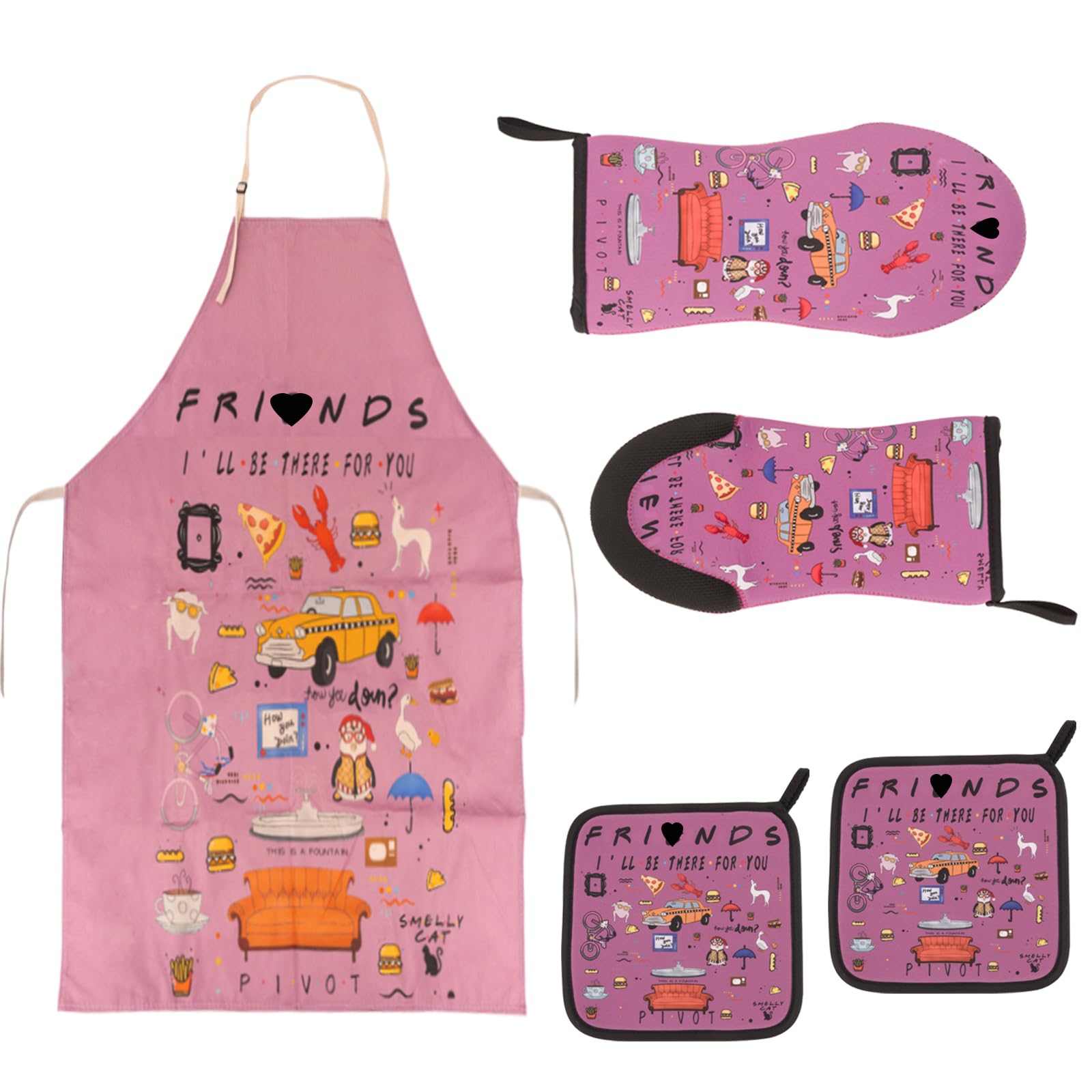 Tnlnyn 5Pcs Funny Kitchen Gifts,Themed Kitchen Decor,Apron,Oven Mitts,Pot Holders,Housewarming Wedding Birthday Mom Wife Mothers