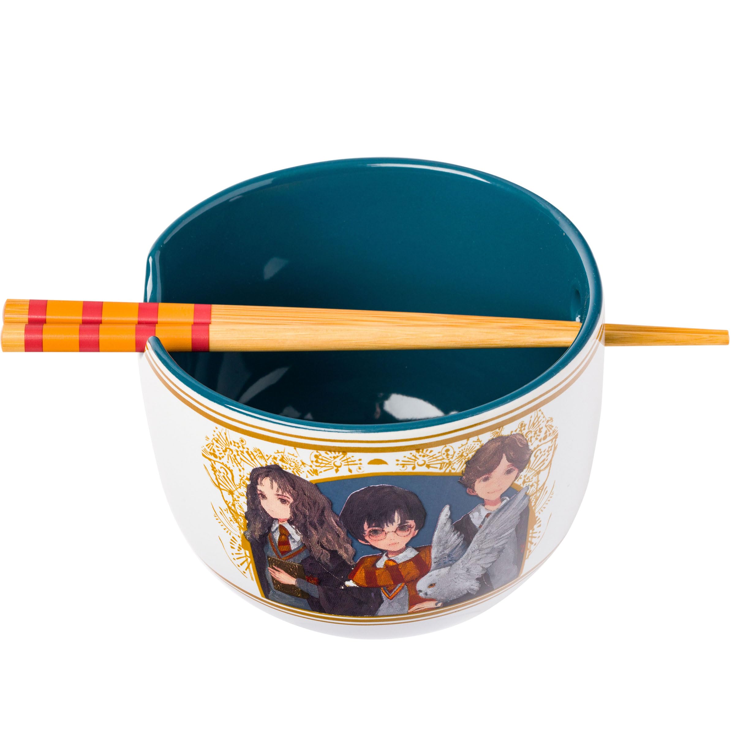 Silver Buffalo Harry Potter Trio Anime Style Ceramic Ramen Noodle Rice Bowl With Chopsticks, Microwave Safe, 20 Ounces