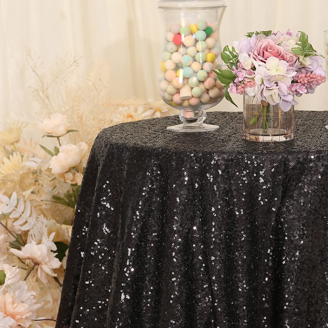 Partydelight Sequin Tablecloth Wedding Dinning Table 90''X132''Black Rectangle Tablecloth Shimmer Table Cloths Sparkle Glitter D