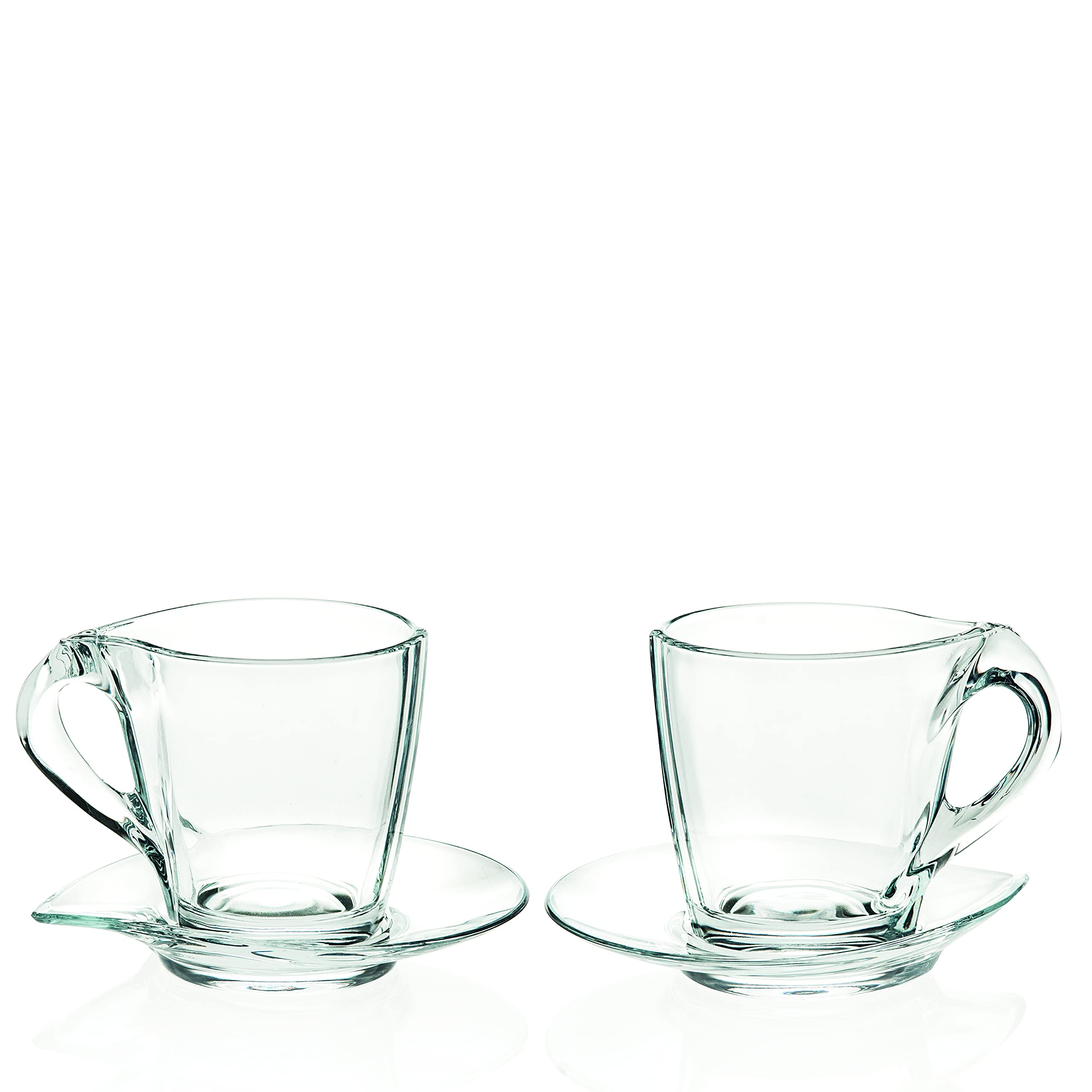 Barski Glass - Cappuccino Cups With Saucers - 8.75 Oz - Glass Coffee Mug And Saucer - For Specialty Coffee Drinks - Latte - Caf