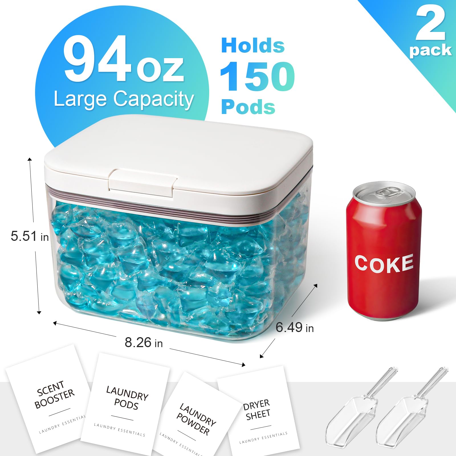 Alpiriral Dryer Sheet Holder And Laundry Pods Container, 2 Pack 94 Fl Oz / 5.8Lb Laundry Powder Dispenser For Laundry Room Organ