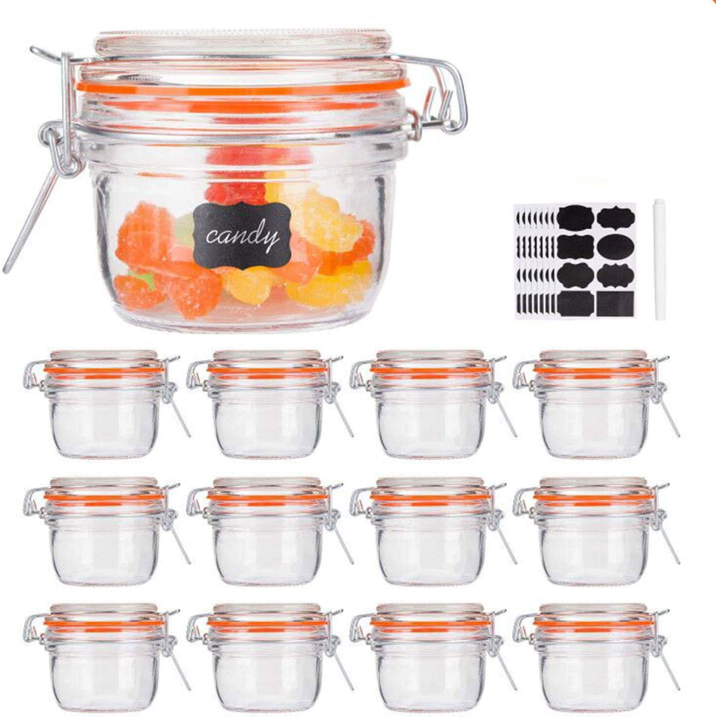 Encheng Small Glass Jars With Airtight Lids, Glass Spice Jars 5 Oz,Maosn Jars With Leak Proof Rubber Gasket 150Ml,Glass Storage