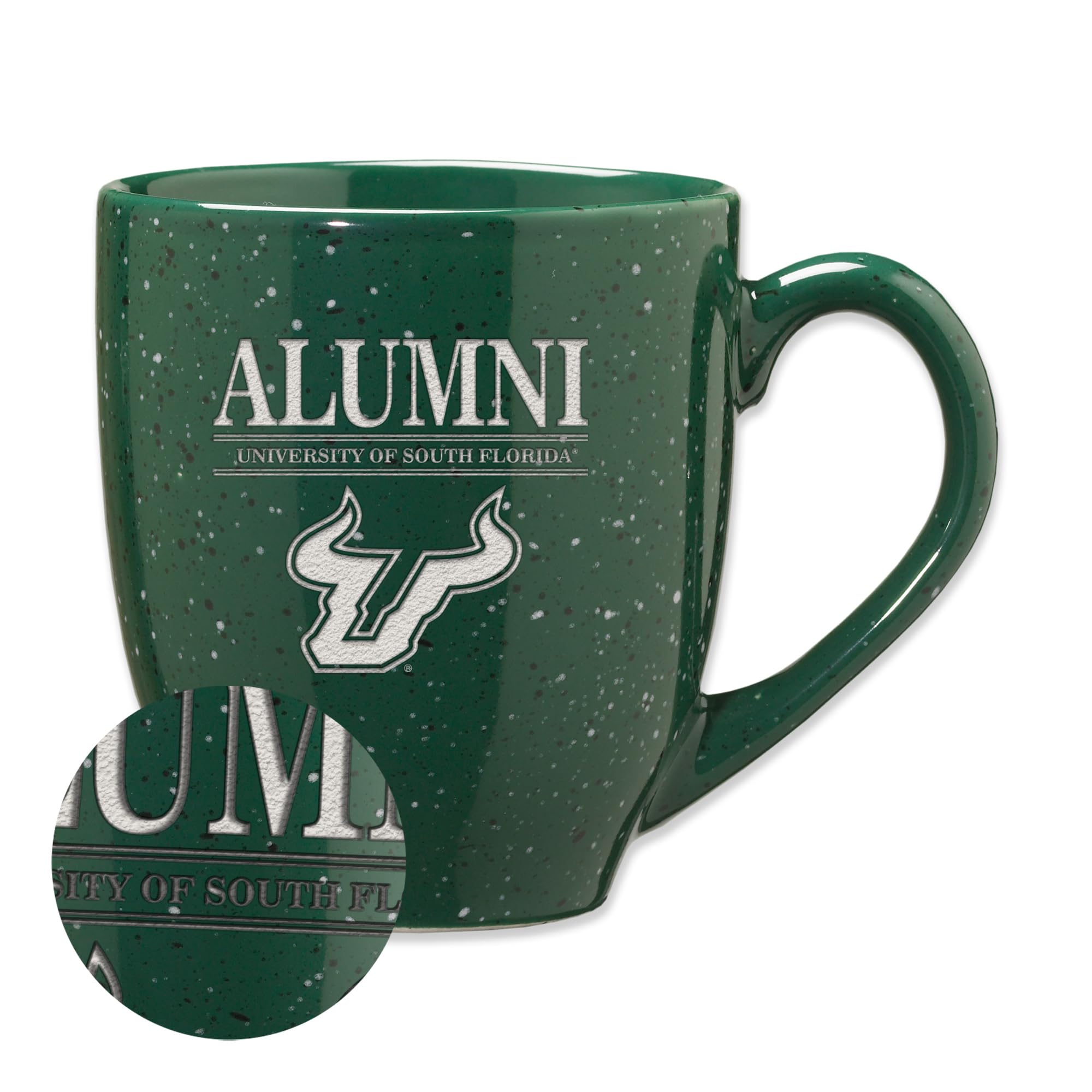 Rico Industries NCAA South Florida Bulls - USF Alumni 16 oz Team Color Laser Engraved Speckled Ceramic Coffee Mug