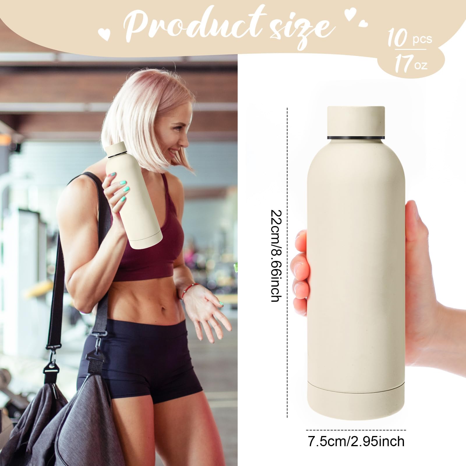 Bokon 10 Pcs Stainless Steel Water Bottle Bulk Christmas Employee Week Gifts School Double Layer Vacuum 17 oz Small Mouth Sport