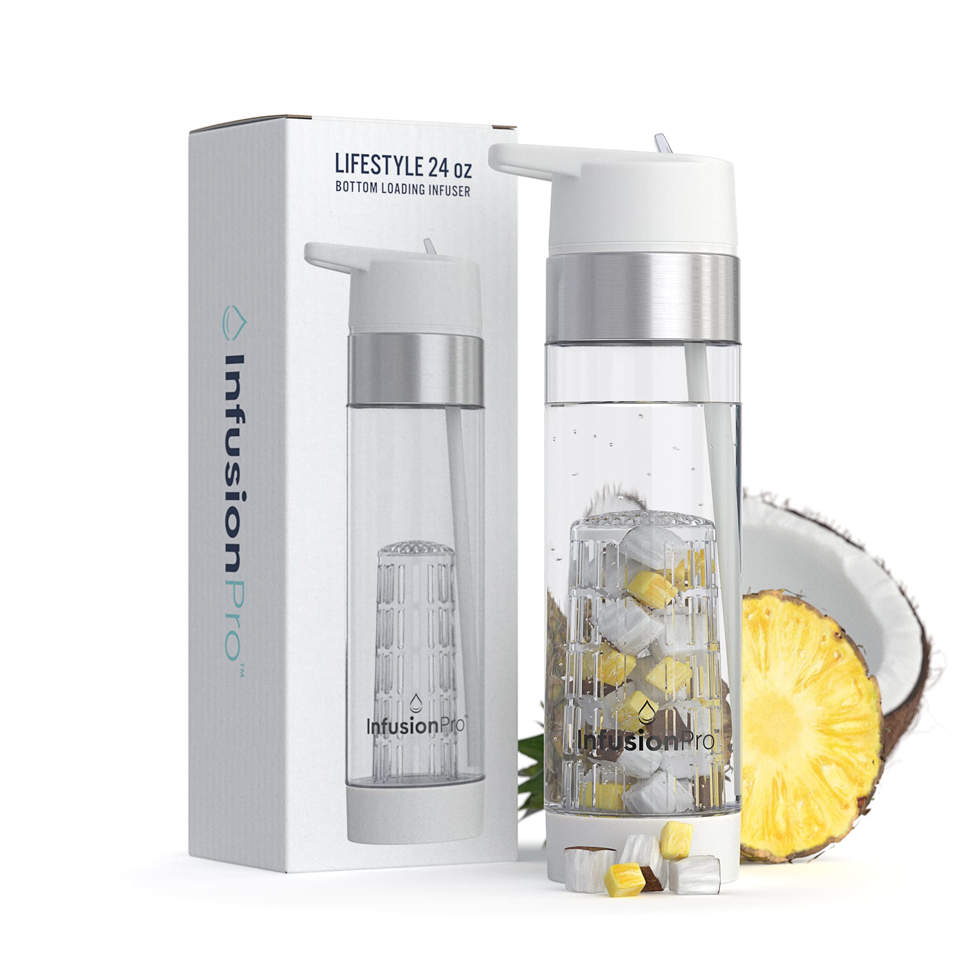 Infusion Pro Fruit Infuser Water Bottle With Straw Lid 24 Oz : Flip-Up Water Bottle Straw : Insulated Sleeve & Fruit Infusion Wa