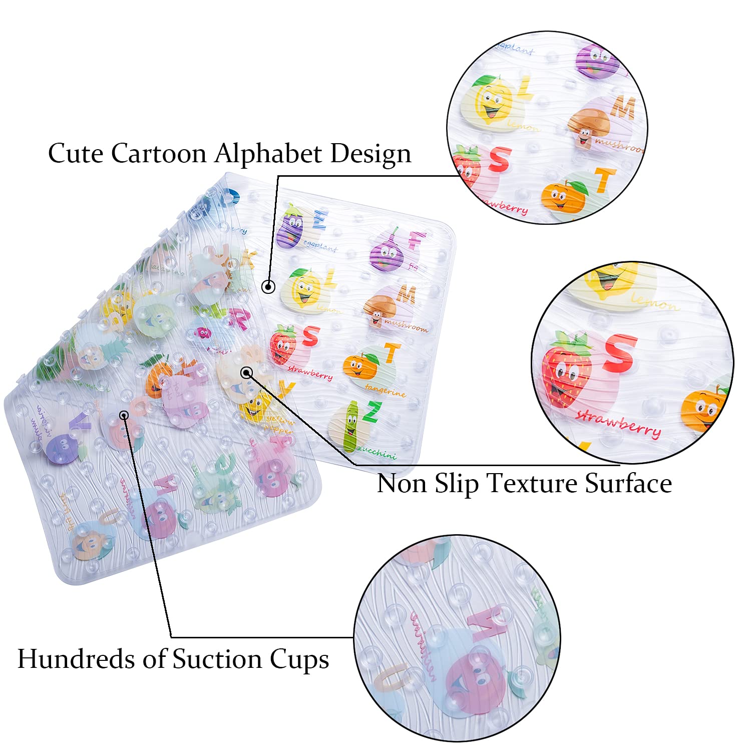 Beehomee Bath Mats For Tub Kids - Large Cartoon Non-Slip Bathroom Bathtub Kid Mat For Baby Toddler Anti-Slip Shower Mats For Flo