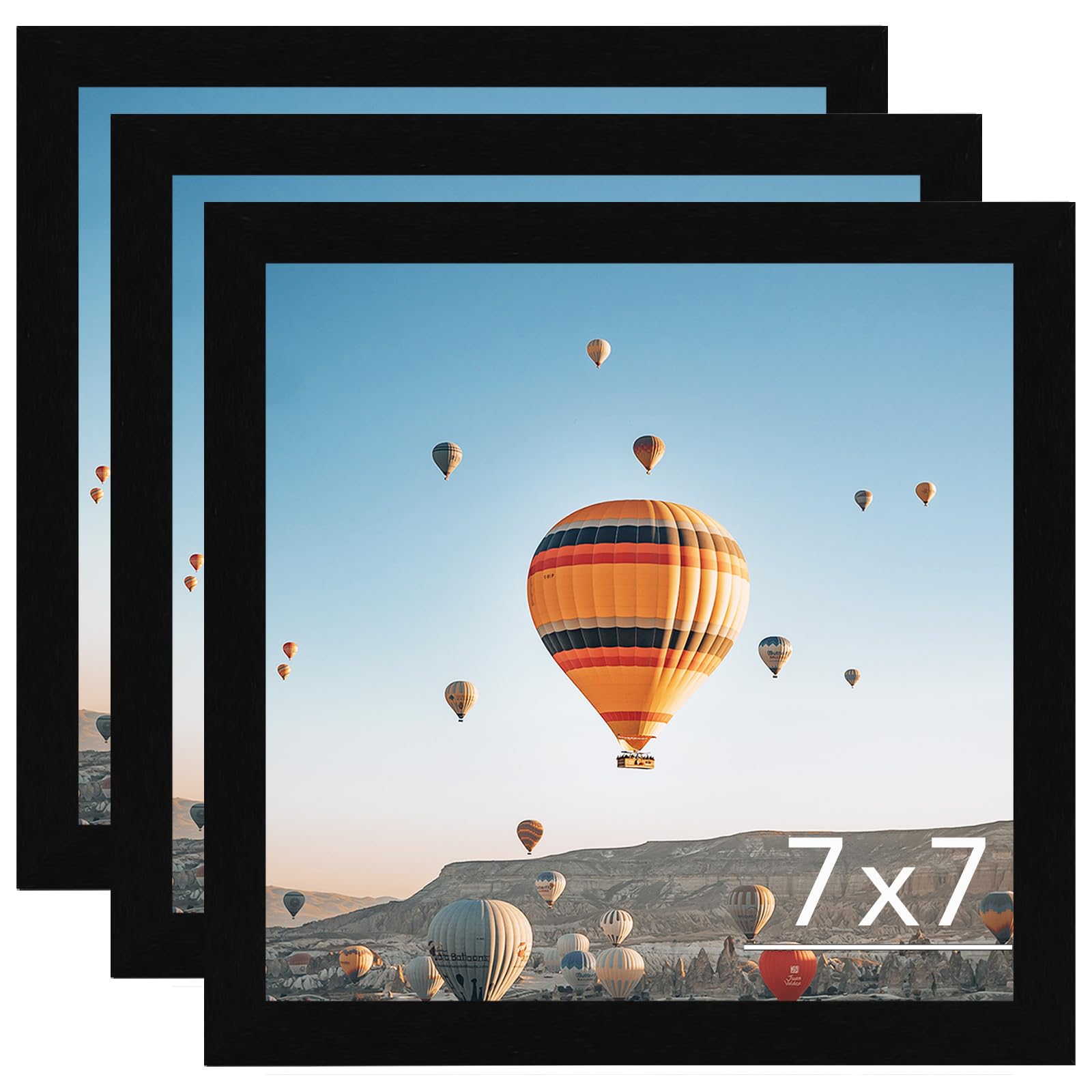 7x7 Picture Frame Set of 3 Black for Wall Hanging or Tabletop, Wall Mounting Horizontally or Vertically, 7 x 7 Square Wall Galle