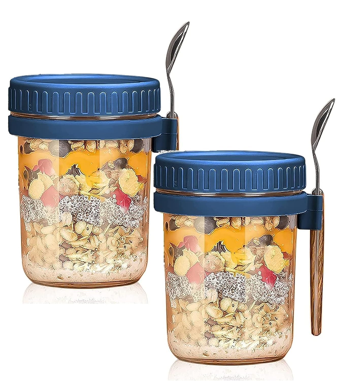 Bliss Start Happy Born 2 Pack Overnight Oats Containers With Lids And Spoons, 350Ml Glass Mason Jars For Overnight Oats, Large C