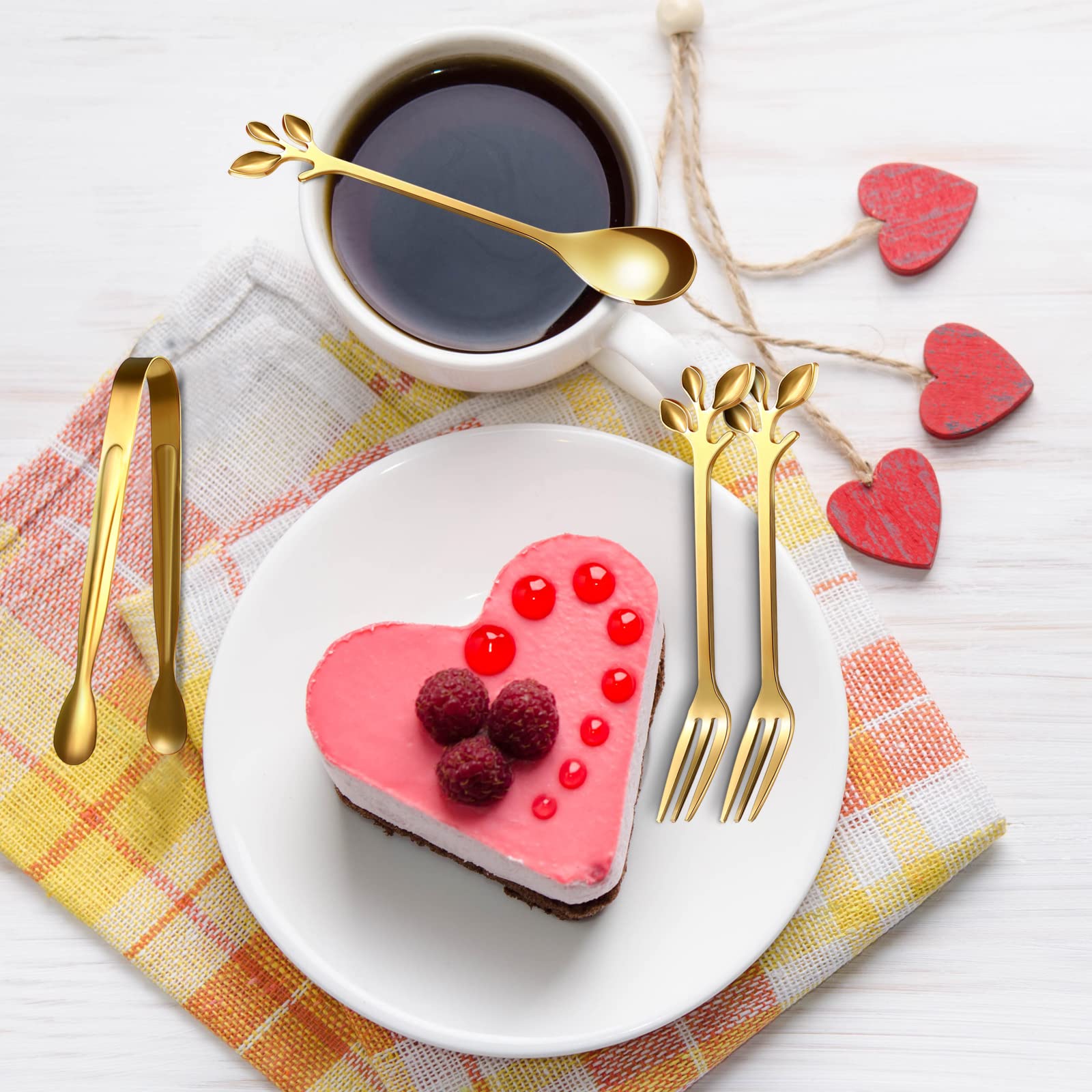 Leaf Coffee Spoons, Mini Serving Tongs And Appetizer Forks Stainless Steel Sugar Cube Tongs Dessert Spoons Metal Dinner Forks Fo