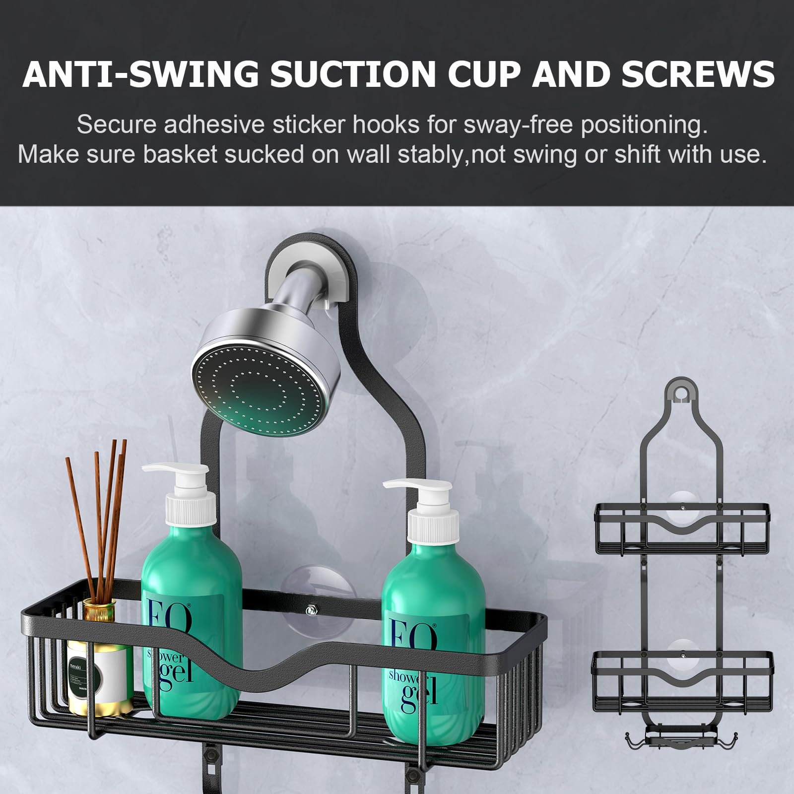 Kadolina Hanging Shower Caddy, Over Head Shower Caddy Shower Organizer Rack Basket With Soap Dish, Hooks For Razor And Sponge (M