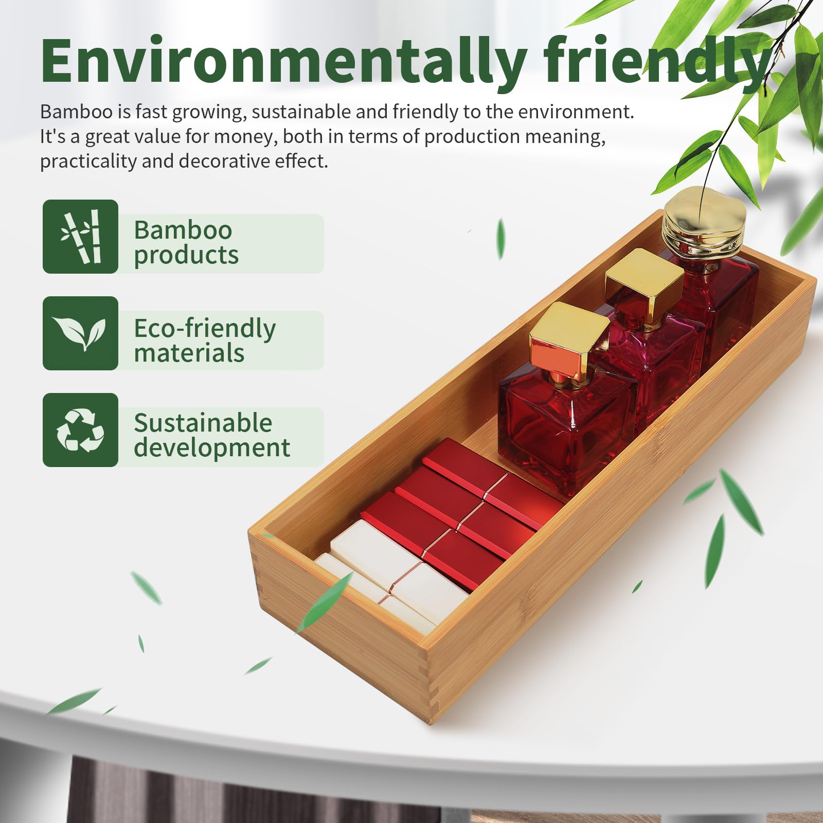 Syaoyi Bamboo Drawer Organizer - Kitchen Drawer Utensil Organizer Office Supplies Desk Organizer Makeup Silverware Tray Flatware