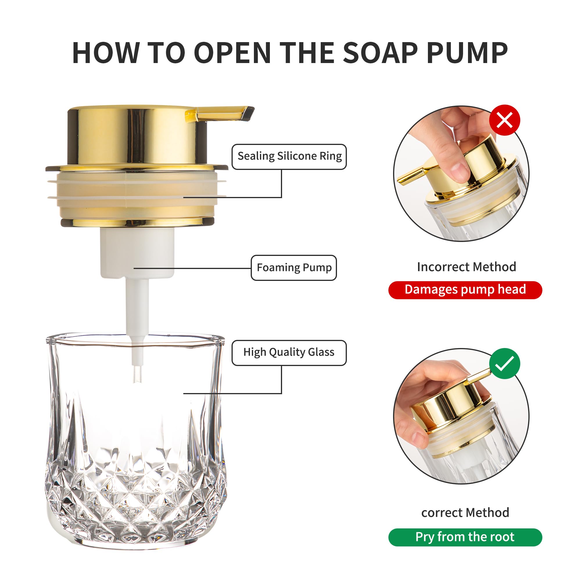 Foaming Soap Dispenser, Bathroom Hand Foam Soap Dispensers For Gold Pump,Glass Refillable Dish Soap Dispenser,Modern Home Soap D
