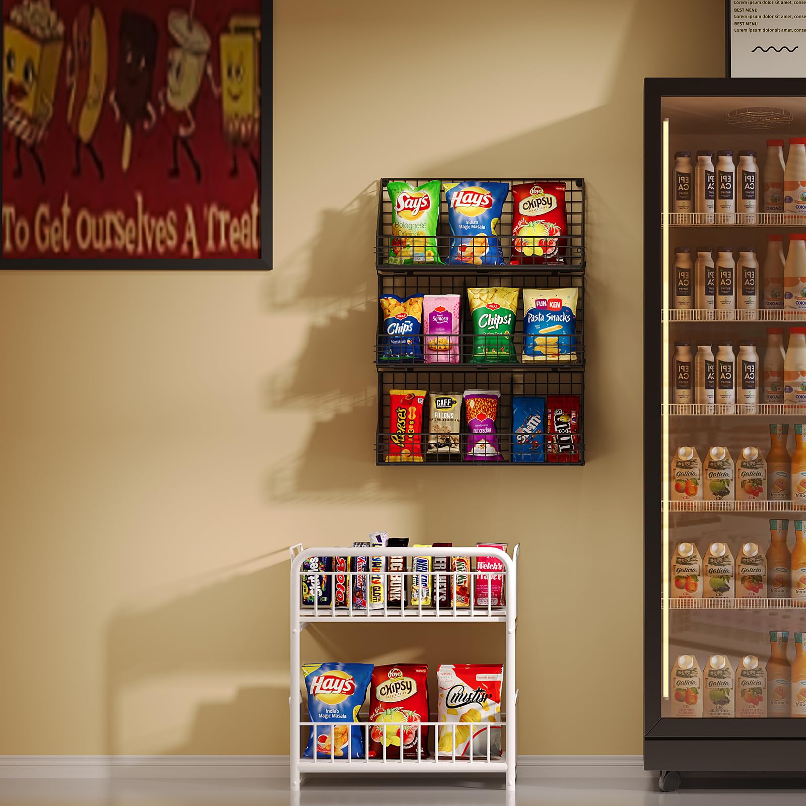 3 Tier Snack Organizer For Pantry Shelf With Divinder Stackable Office Snack Rack Holder Dispenser Countertop Candy Chip Display