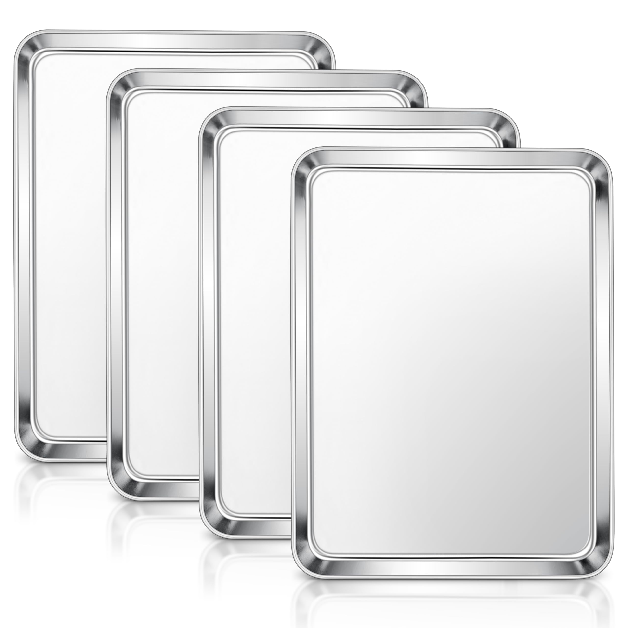 E-far Baking Sheets Set of 4, 16    x12    x 1    Stainless Steel Cookie Sheets Pans for Oven, Non-toxic Metal Trays for Baking 