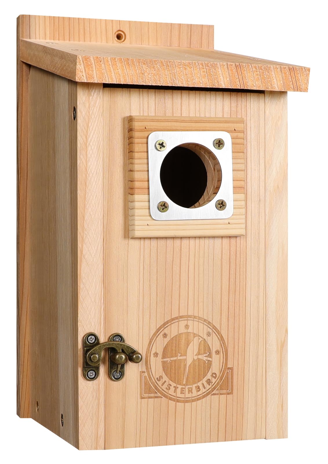 SISTERBIRD Cedar Bird House with Metal Guard, 1-1/2" Entrance Hole, Beige, Outdoor Bluebird Wren Swallow Finch, Assembly Required
