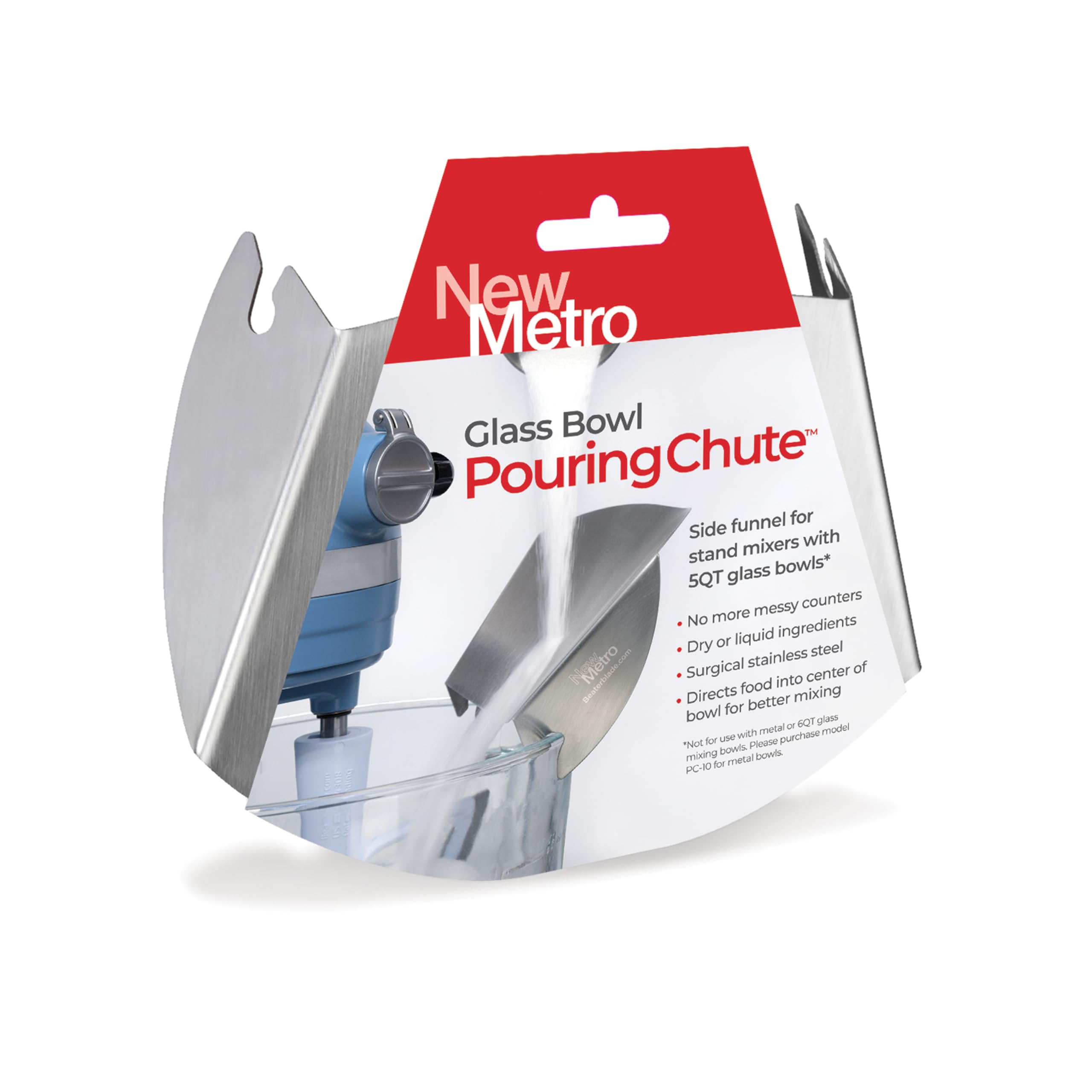 New Metro Design PC-GL Pouring Chute for KitchenAid Glass Bowl, Stainless Steel, Set of 1