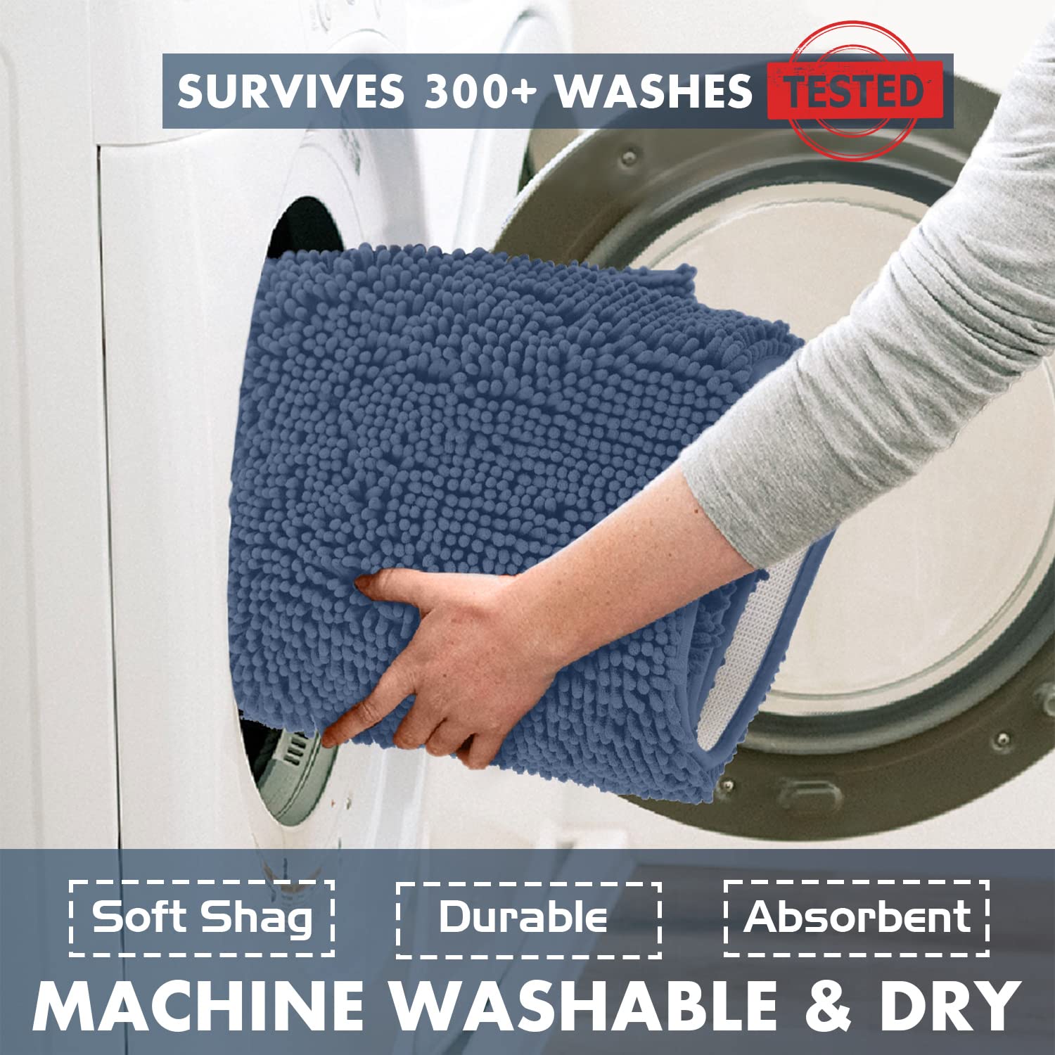 Luxurux Bathroom Rugs Sets 4 Piece - Non-Slip Shaggy Chenille Mat Set - U-Shaped Contour Toilet Mat, Lid Cover, 30X20+18X18+20X2