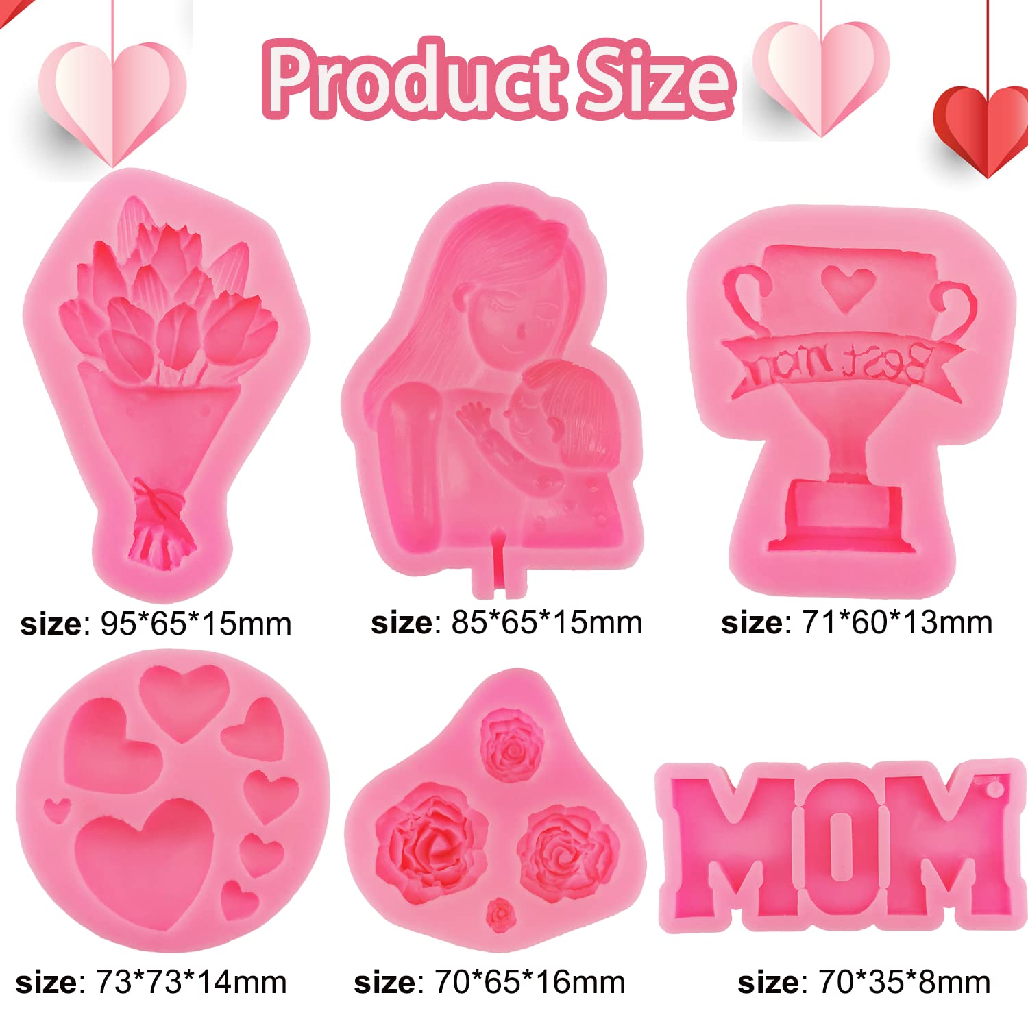 6Pcs Mother'S Day Fondant Mold Mom Word Silicon Mold Best Mom Chocolate Mold Rose Tulip Flower Heart Shape Molds Mother And Chil