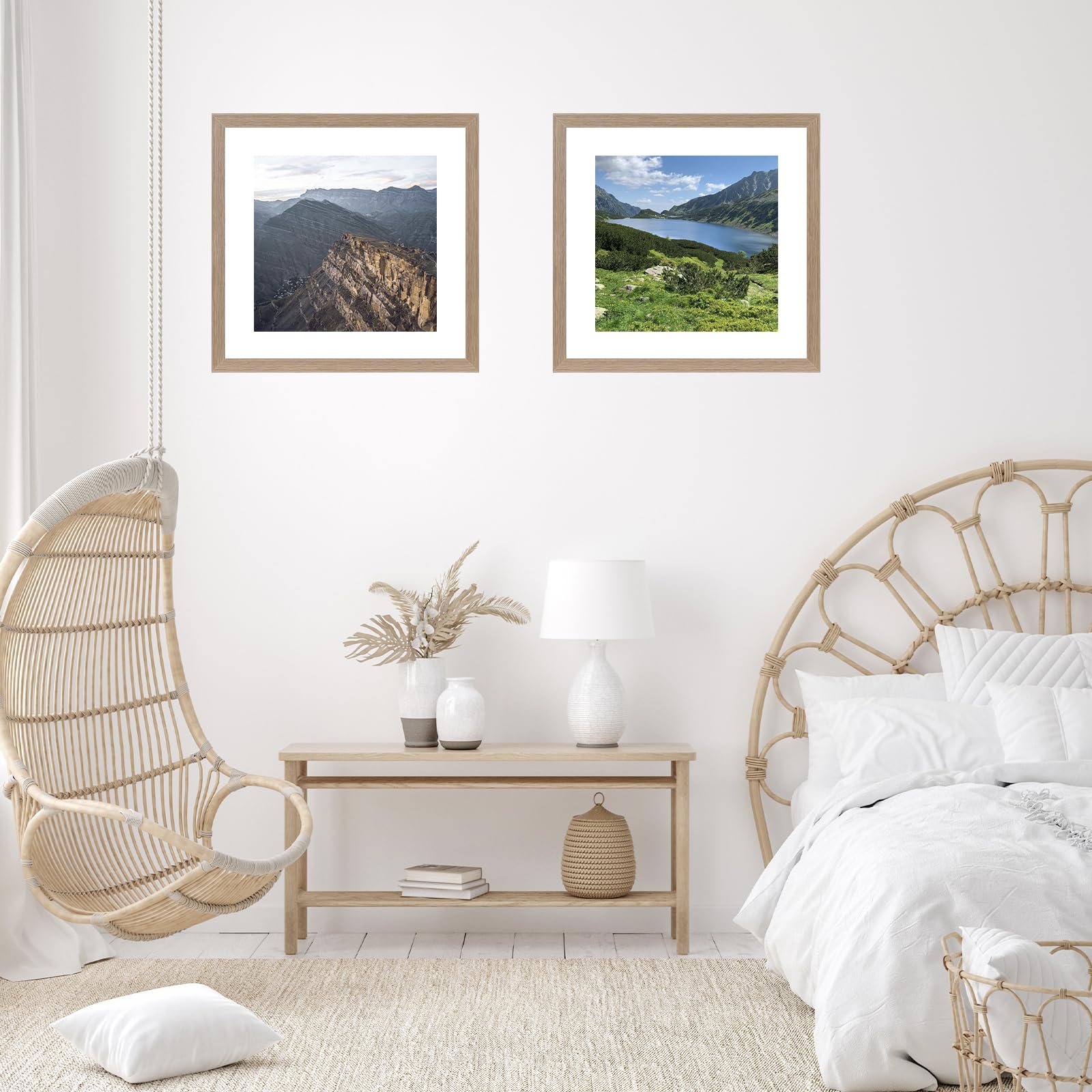 JCJMY 20x20 Picture Frame Rustic Brown with 16x16 Mat, Display Photo 16x16 with Mat or 20 x 20 Without Mat, Wall Hanging Large 2