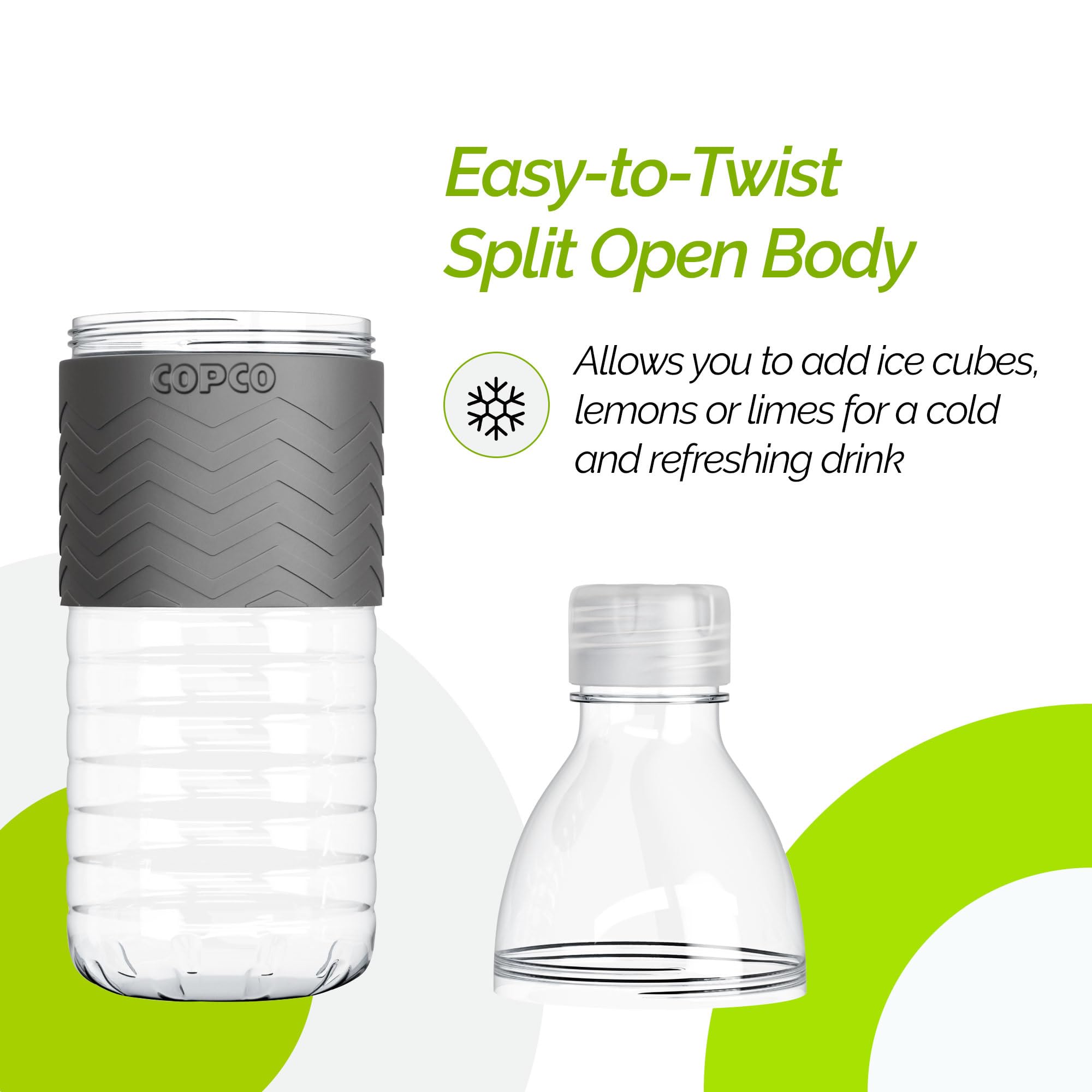 Copco Hydra Reusable Tritan Water Bottle With Spill Resistant Lid And Non-Slip Sleeve, 16.9-Ounce, Chevron Gray