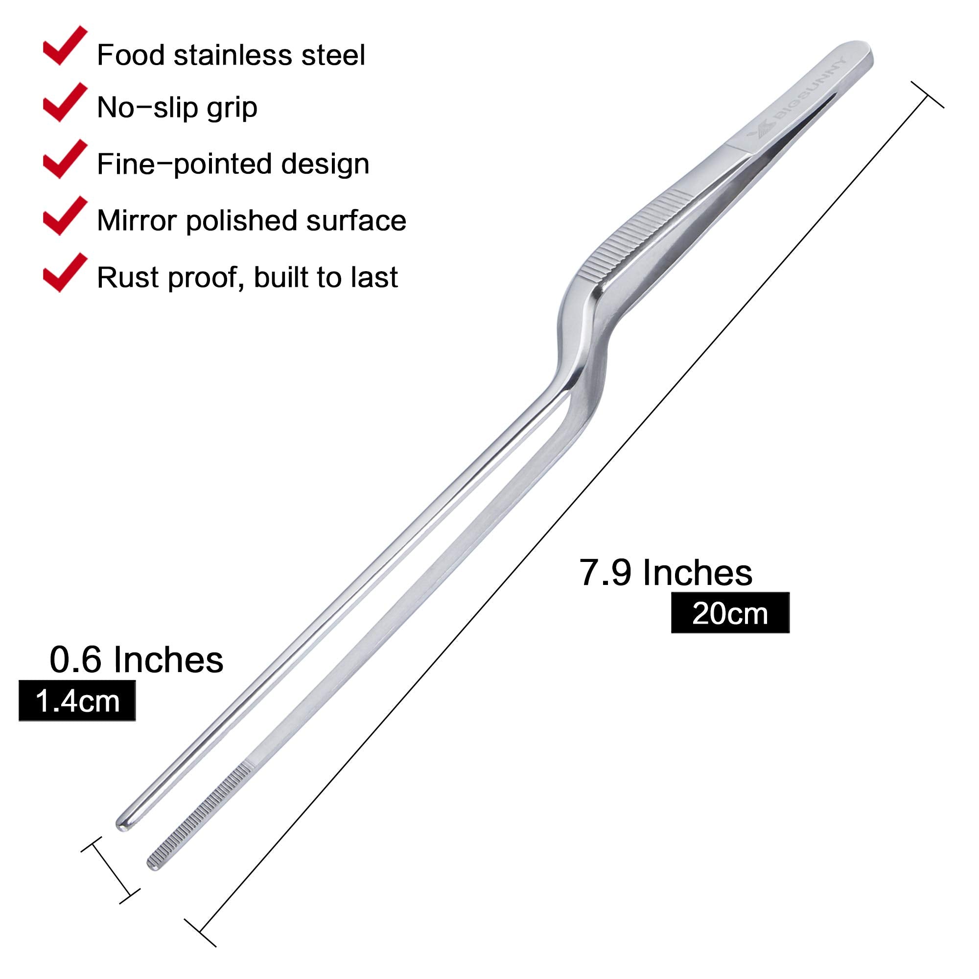 Msy Bigsunny Kitchen Culinary Tweezers - Stainless Steel Offset Tip Tweezer Tongs (8.5'')
