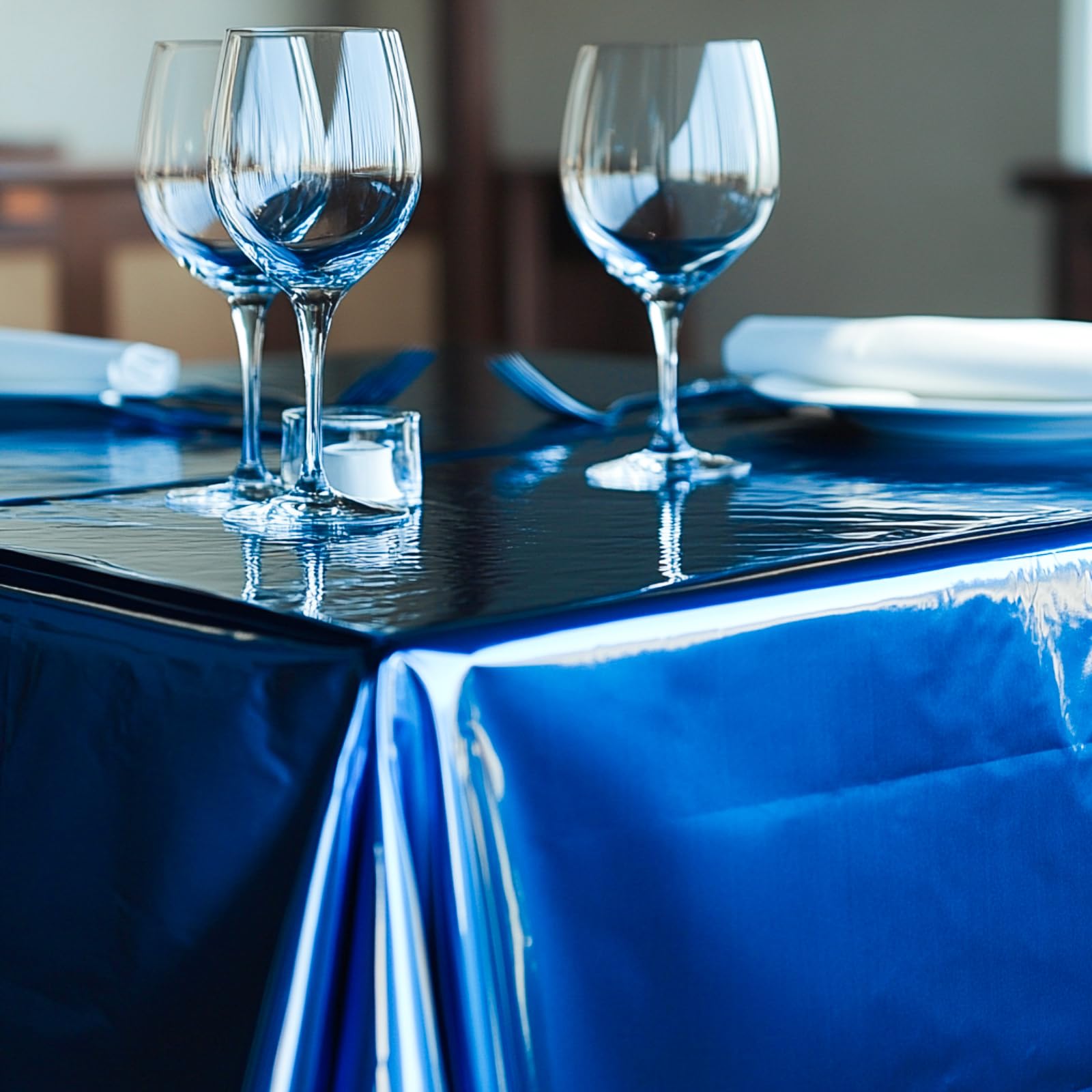 Partywoo Blue Foil Tablecloth, 3 Pack 54 X 108 Inch Rectangle Tablecloth, Foil Tablecloth For 6 To 8 Foot Table, Metallic Table
