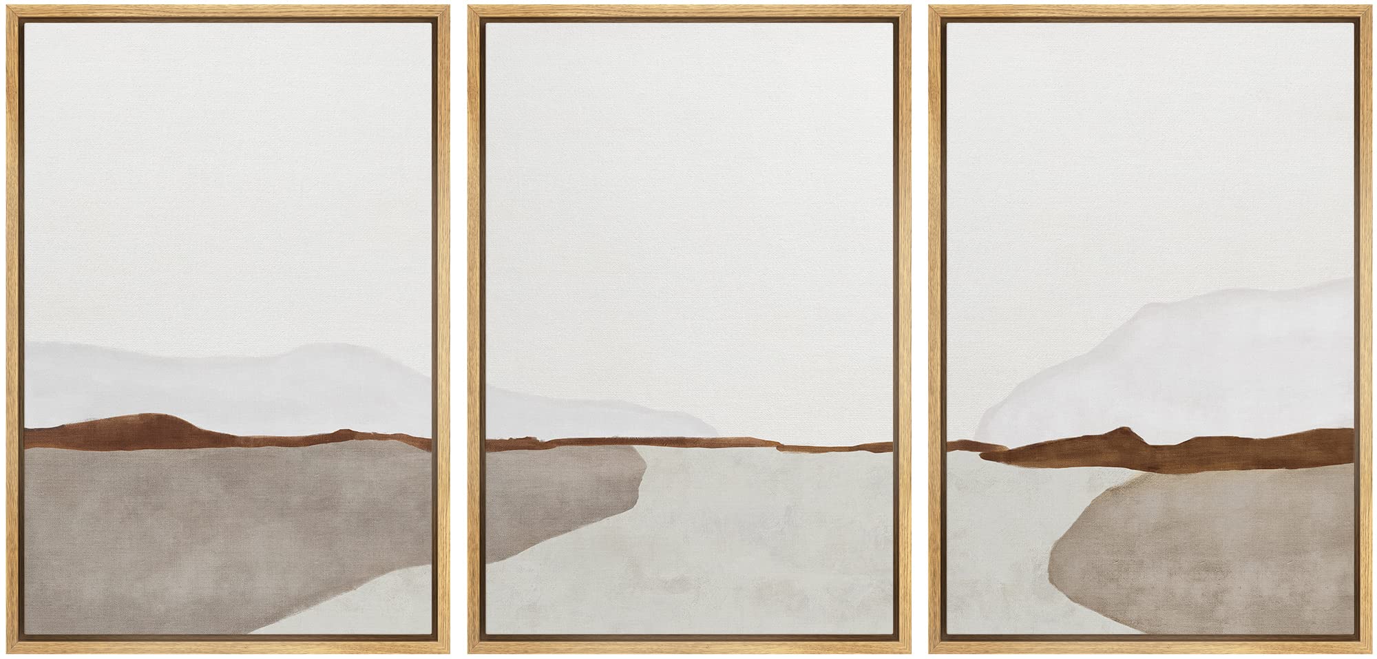 Signford Framed Canvas Print Wall Art Set Pastel Mountain Valley Landscape Abstract Shapes Illustration Modern Art Decorative Ze