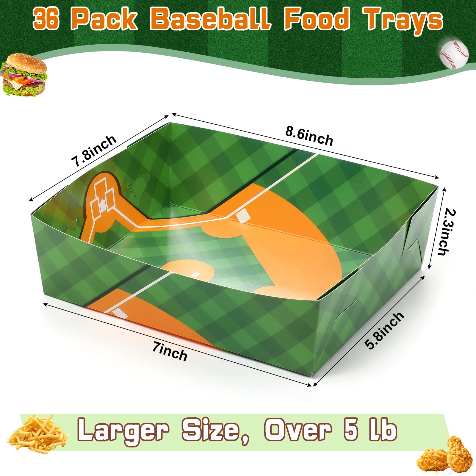 Teling 36 Pcs Baseball Theme Party Supplies 5 Lb Baseball Plates Food Trays Nacho Boats Large Paper Food Boats Nacho Trays Dispo