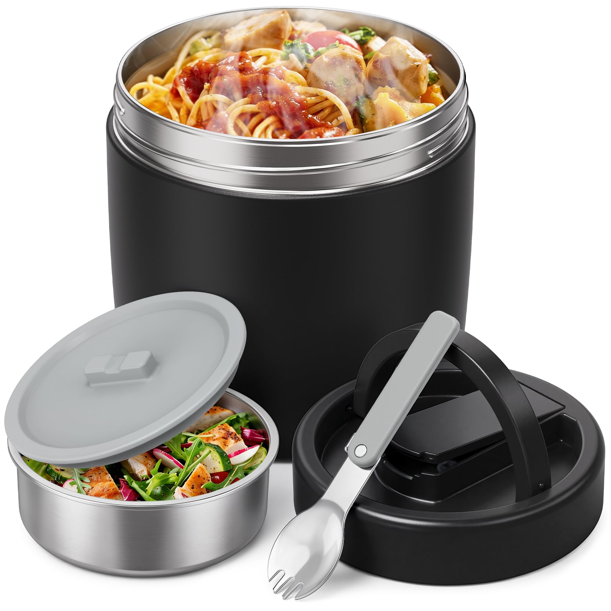 HOMEKOL Insulated Thermo for Hot Food Soup, 40.5 oz, Black