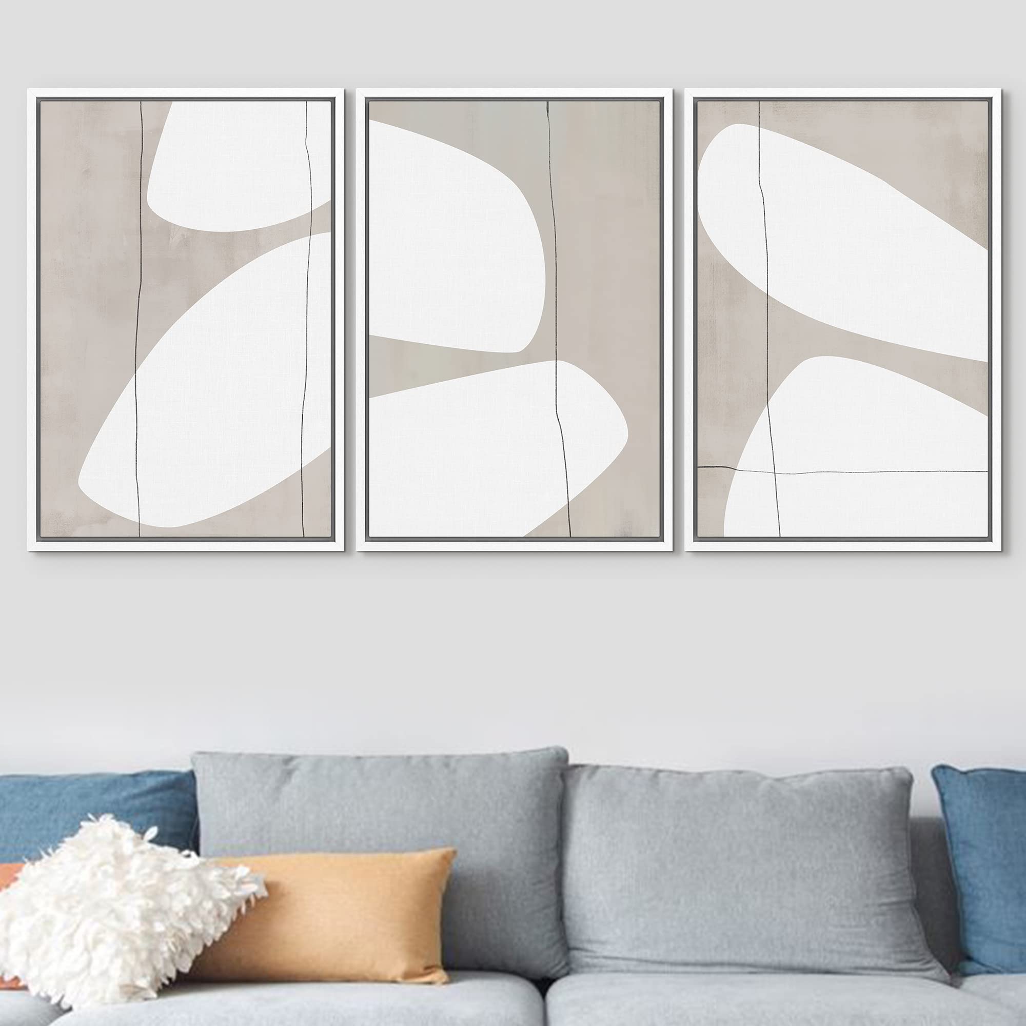Signford Framed Canvas Print Wall Art Set Gray Geometric Polygon Landscape Abstract Shapes Illustrations Modern Art Bohemian Nor