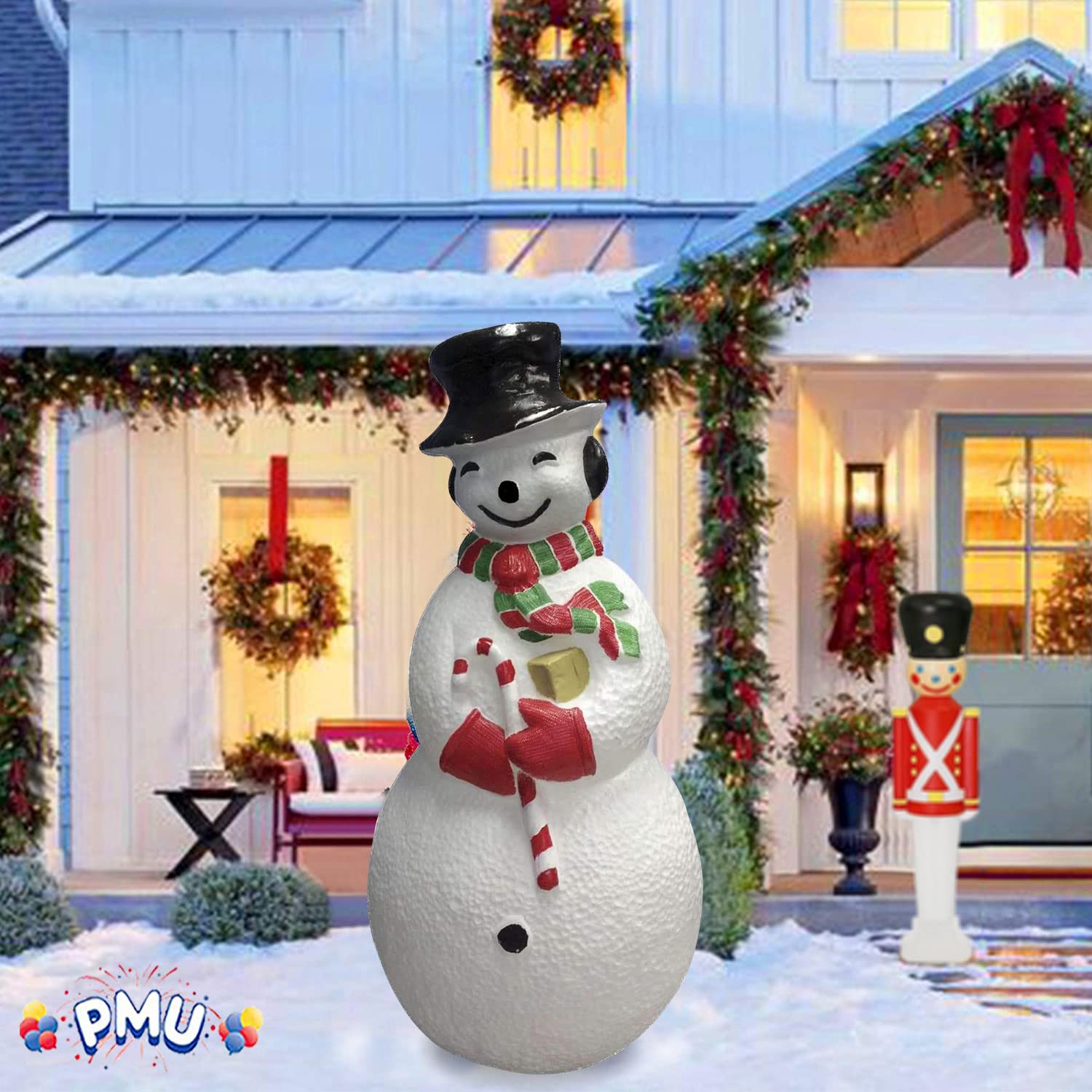 PMU Christmas Light-Up Snowman - Large Blow Mold Plastic Statue Illuminated with 6  Cord and Light - Perfect Decor for Christmas