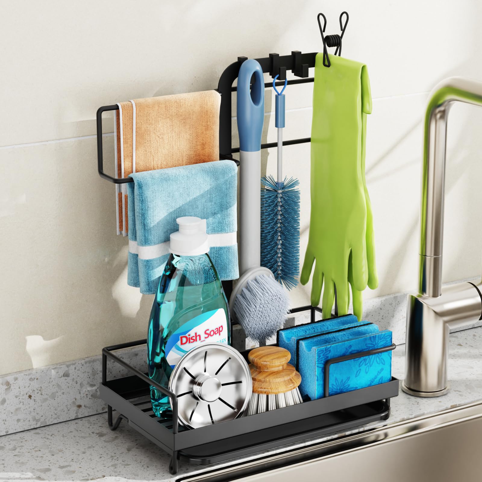 GSlife Kitchen Sink Organizer  Large Sink Caddy for Brushes, Black