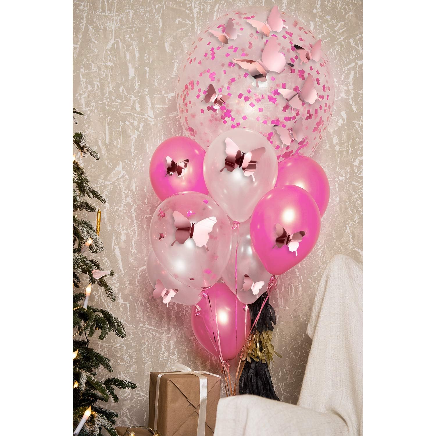 48 Pieces Butterfly Wall Decor Diy Mirror 3D Butterfly Stickers Removable Decals For Home Bedroom Bathroom Living Room Decor(Ros