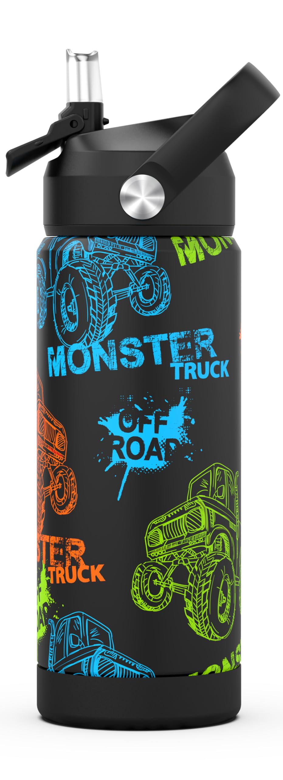 Ntswasd Monster Trucks Boys Water Bottle with Straw,18 oz Kids Insulated Cups with Stainless Steel Leak Proof for School,Sport&T