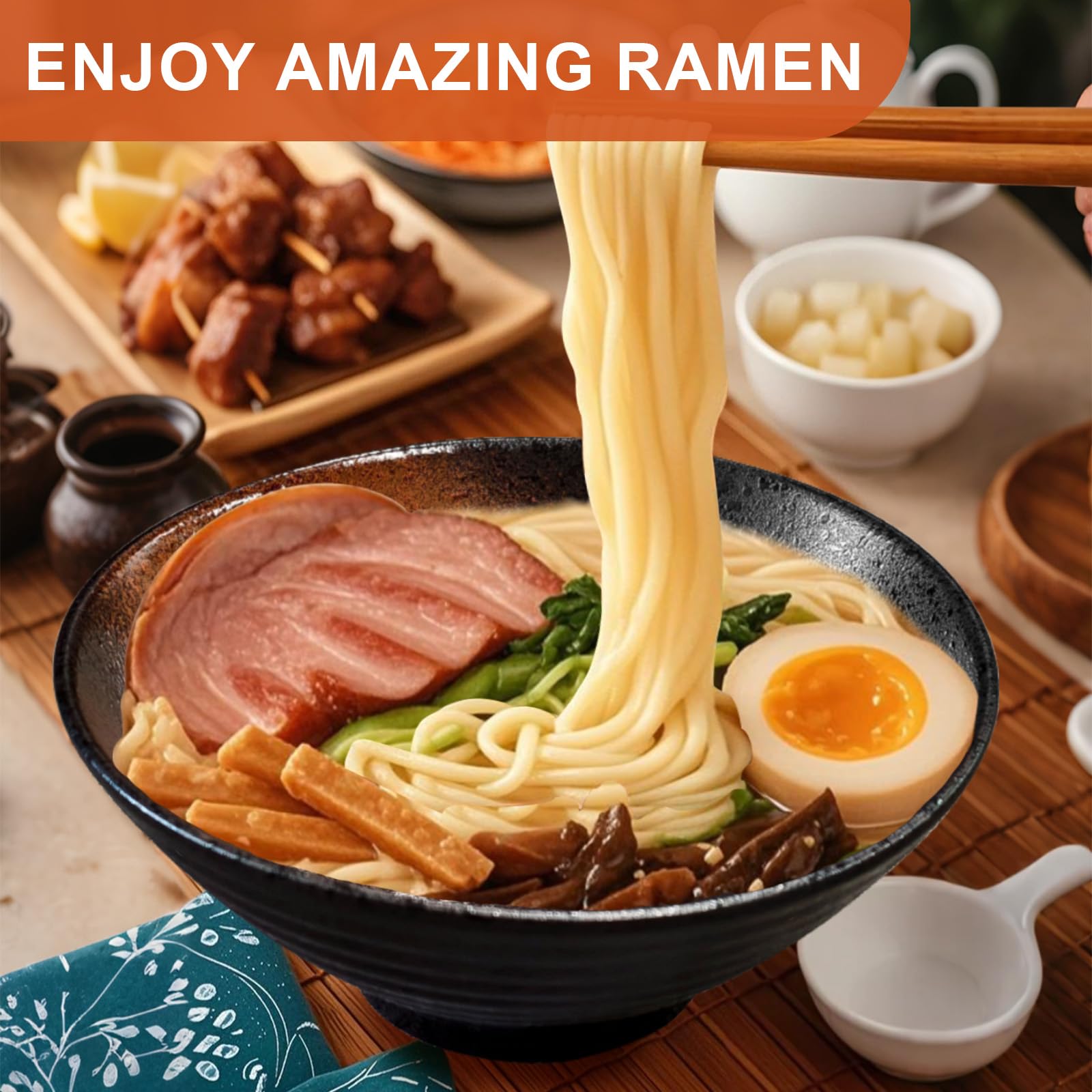 Ramen Bowls Set of ceramic  2 Sets of 34 Ounces Large Japanese Serving Bowls with chopsticks and Spoons for Pho Soup Pasta Salad  Essential Dinnerware for New Apartments Suitable as Housewarming gifts