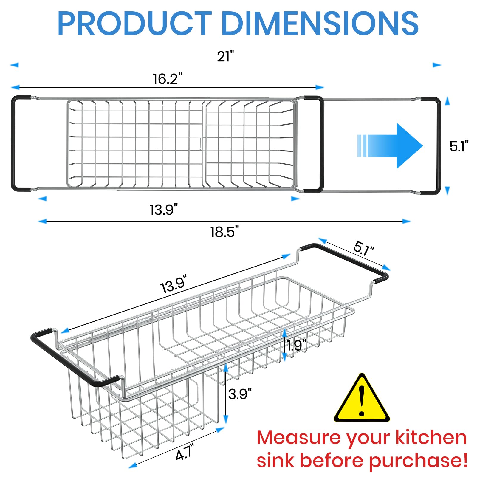 Treelen Sink Caddy Sponge Holder Kitchen Sink Organizer Sponge Caddy Expandable 13.9'' To 20'' Farmhouse Sink Accessories For Ra