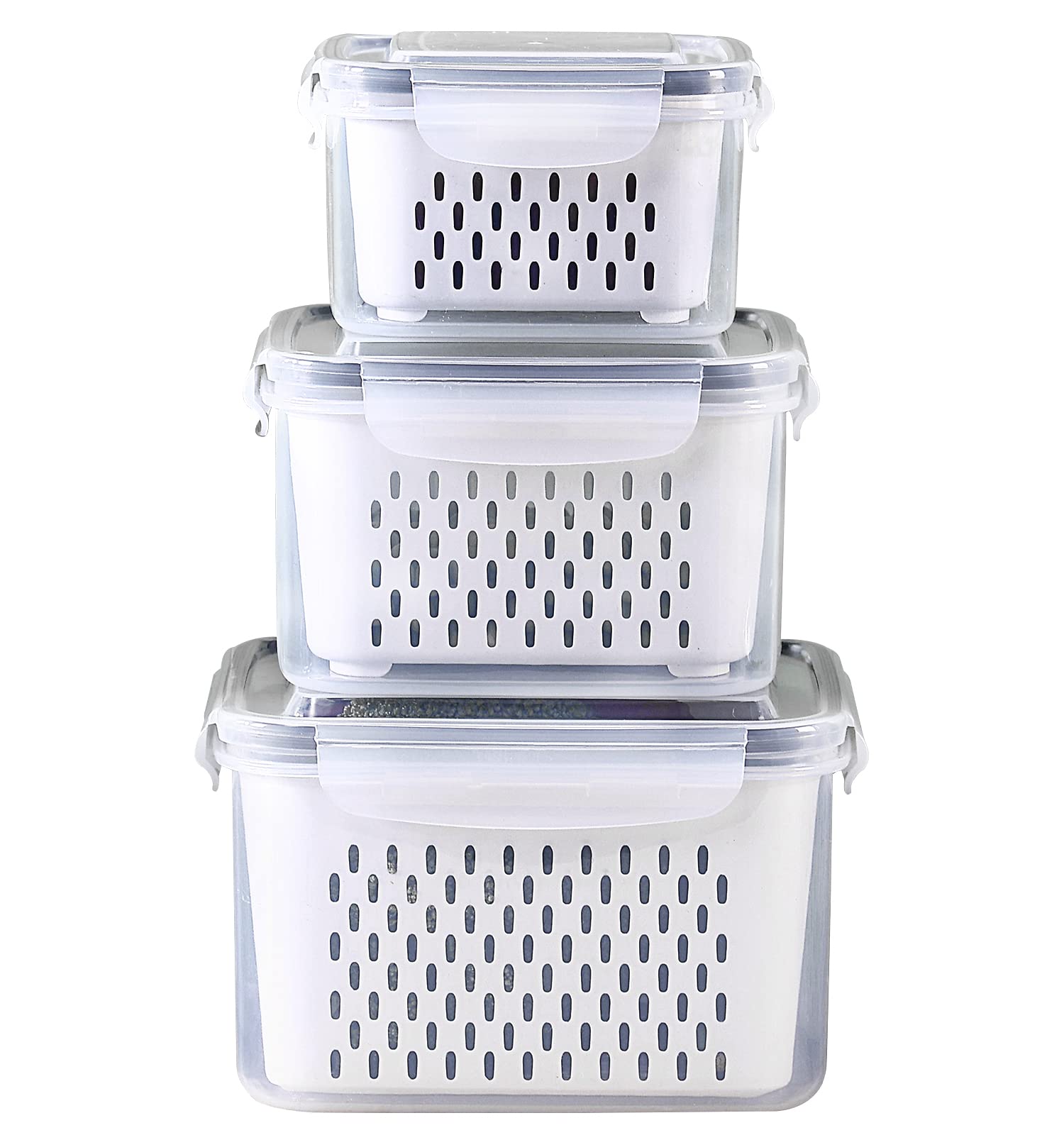Ronanemon 3Pack Fridge Food Storage Container Set With Lids With Strainer, Fruit Vegetable Storage Containers Keep Fruits, Veget