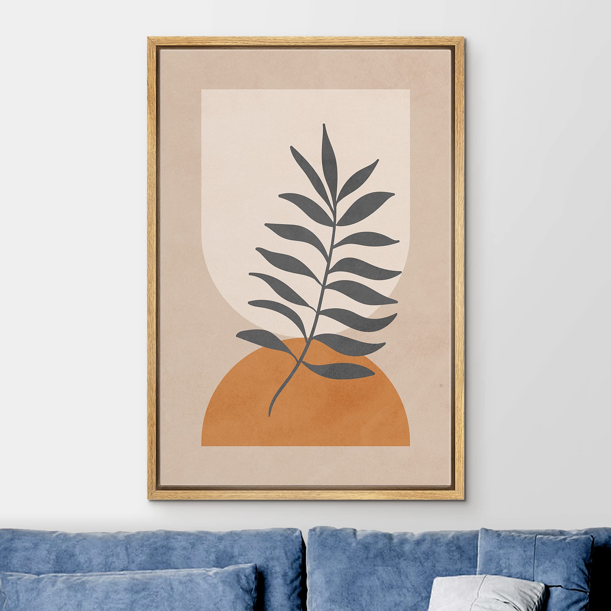 Ashbrook Framed Canvas Print Wall Art Mid-Century Leaf Silhouette On Orange Polygon Floral Botanical Illustrations Modern Bohemi