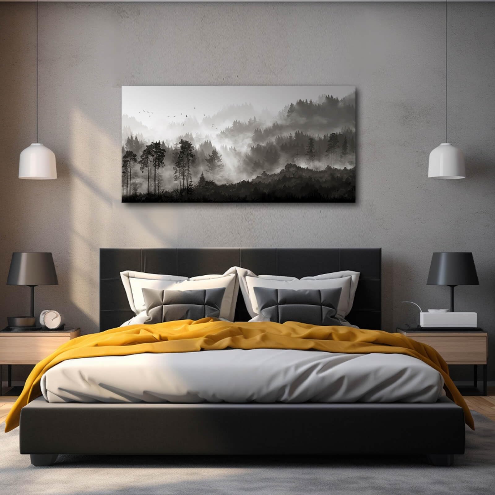 Yjyart Landscape Wall Art Black Forest Tree Painting For Bedroom Living Room Kitchen Office Well Decoration Ready To Hang 24X48