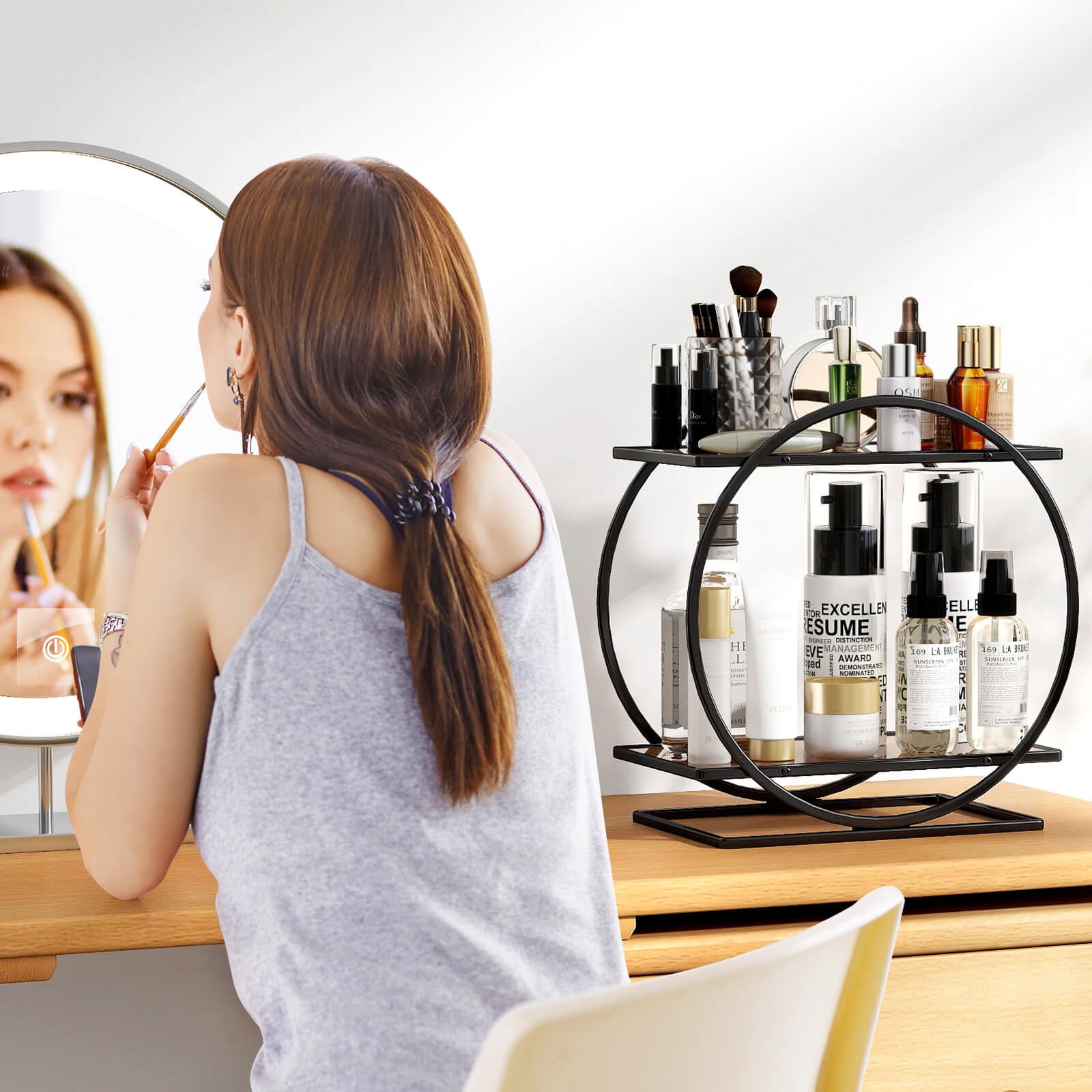 Yiwanfw Perfume Organizer For Dresser, Black Bathroom Organizer Counter 2 Tier Makeup Organizer For Bathroom Vanity Storage Skin